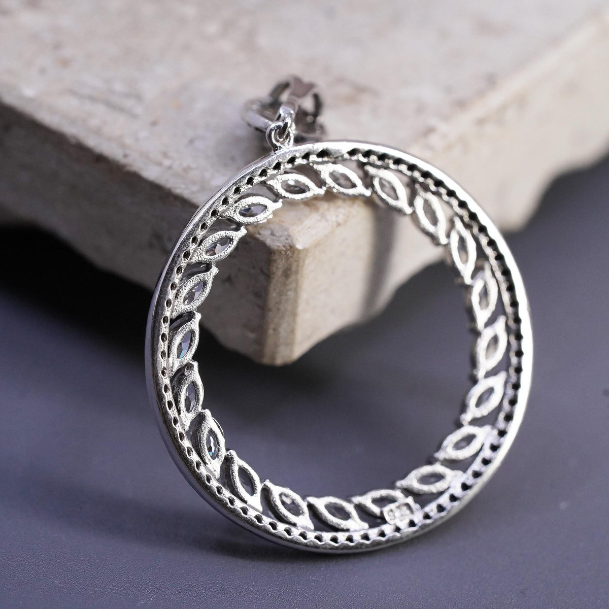 Vintage Sterling silver handmade pendant, 925 circle with cluster cz