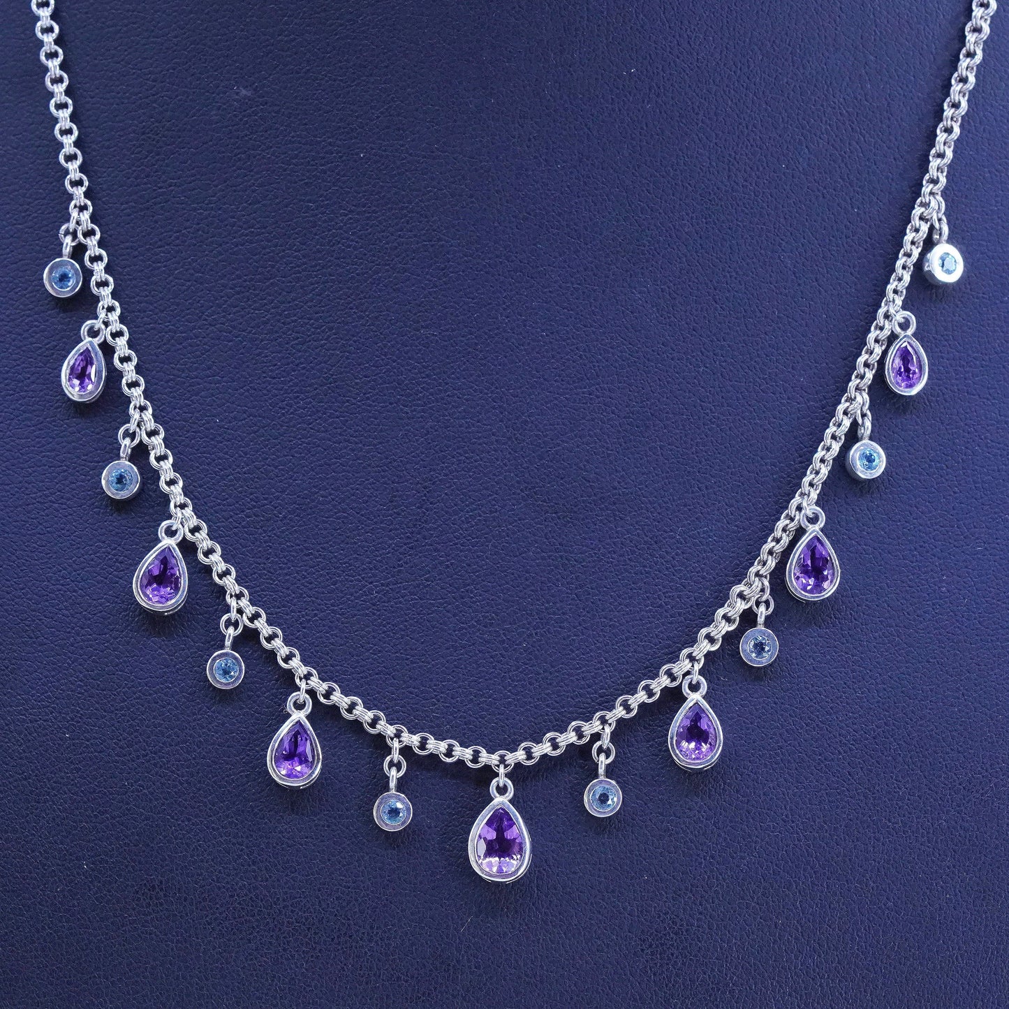 16+2", veg Sterling 925 silver handmade necklace with teardrop amethyst pendant