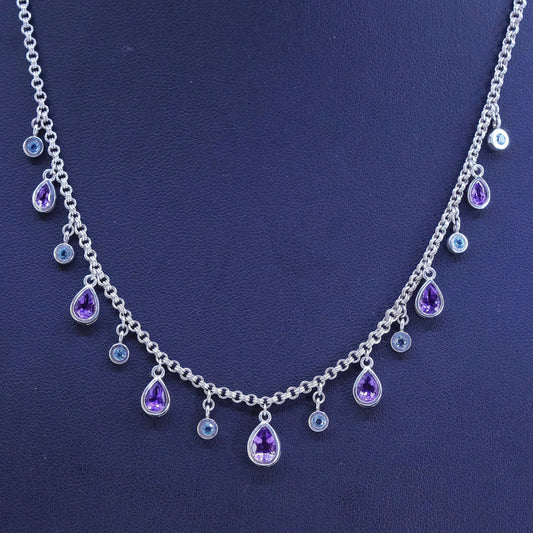 16+2", veg Sterling 925 silver handmade necklace with teardrop amethyst pendant
