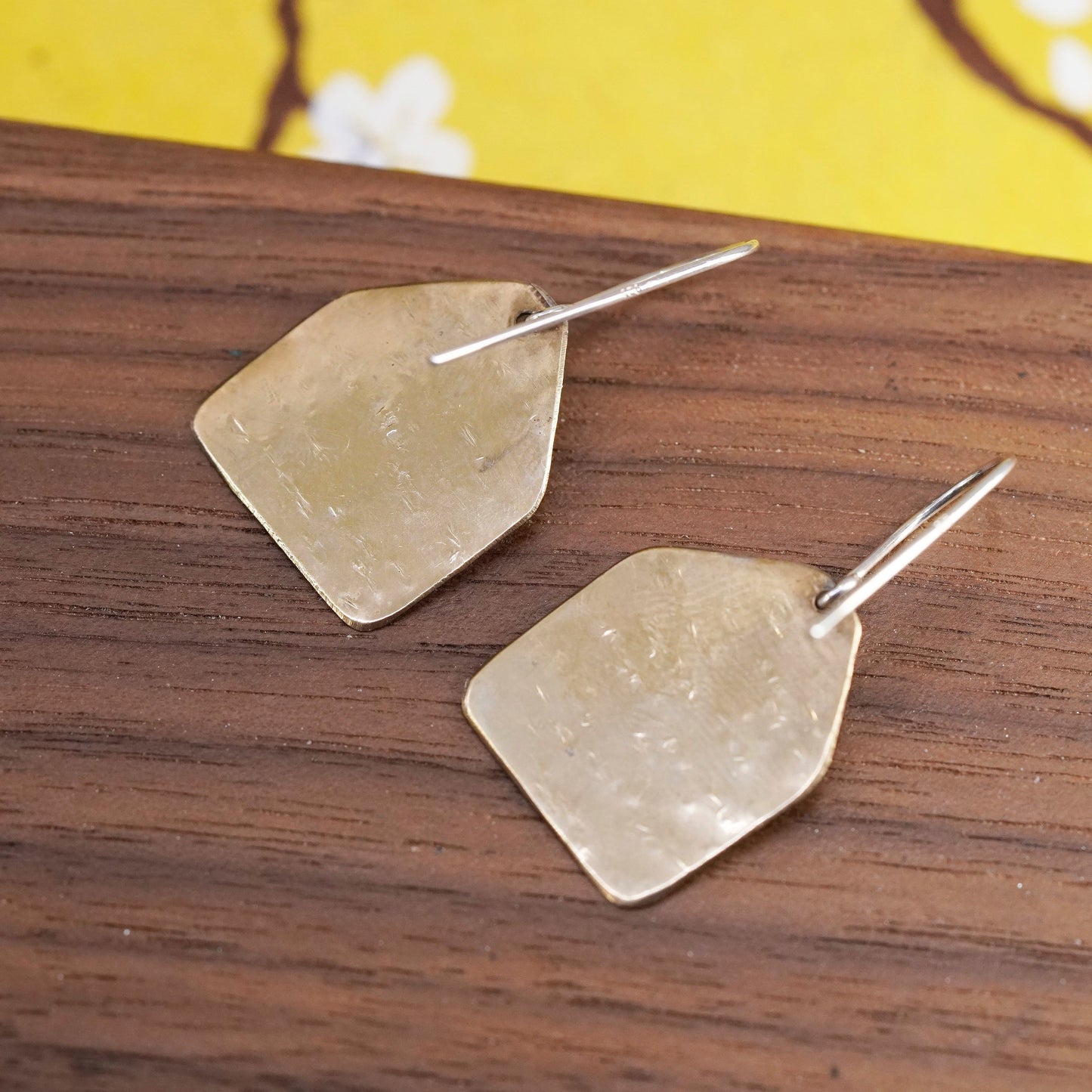 Vintage triple tone Sterling silver handmade earrings, Modern 925 flatten disc