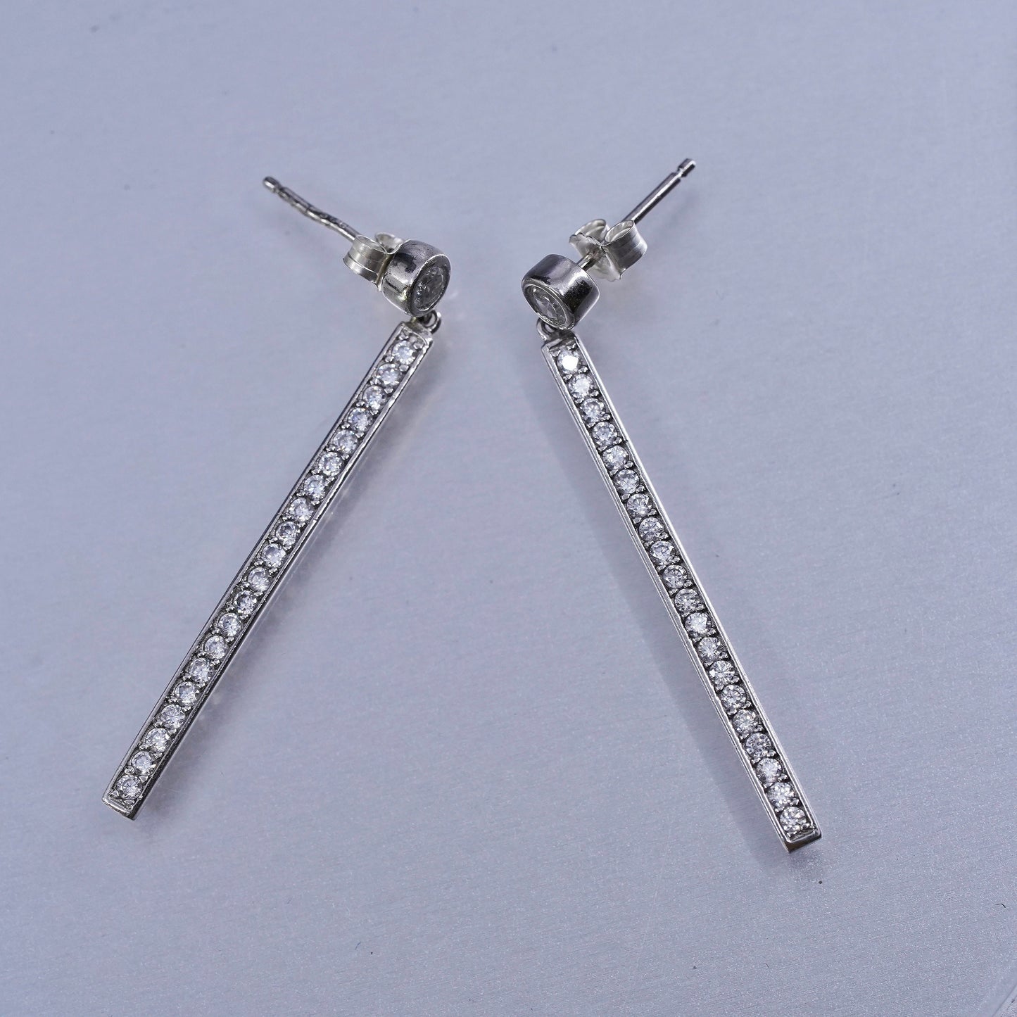 Vintage Sterling 925 silver earrings with bar dangle and Cz