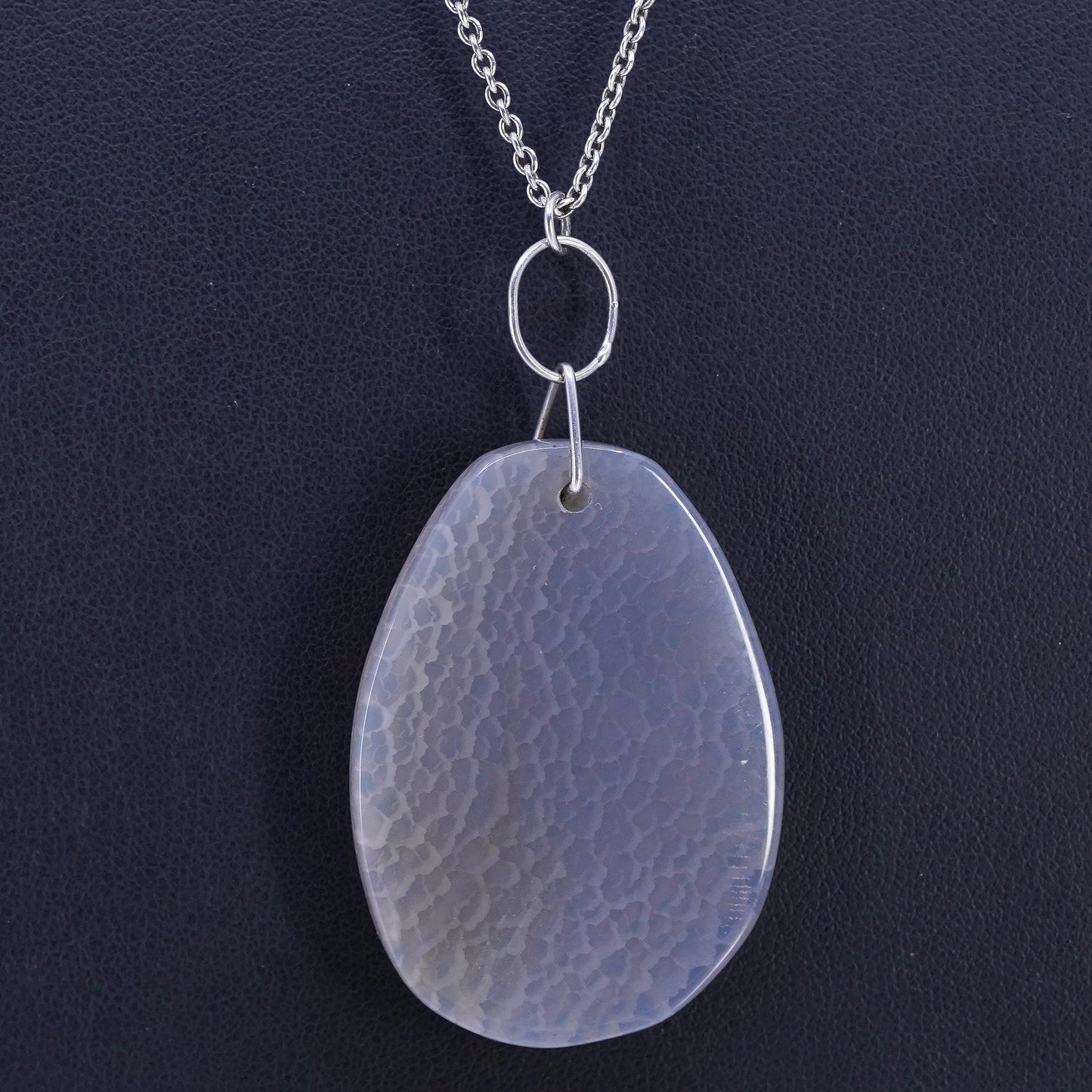 18+2", vintage Sterling 925 silver circle chain necklace teardrop agate pendant