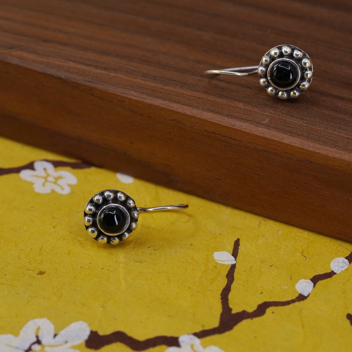 Vintage Sterling 925 silver handmade earrings with onyx and beads