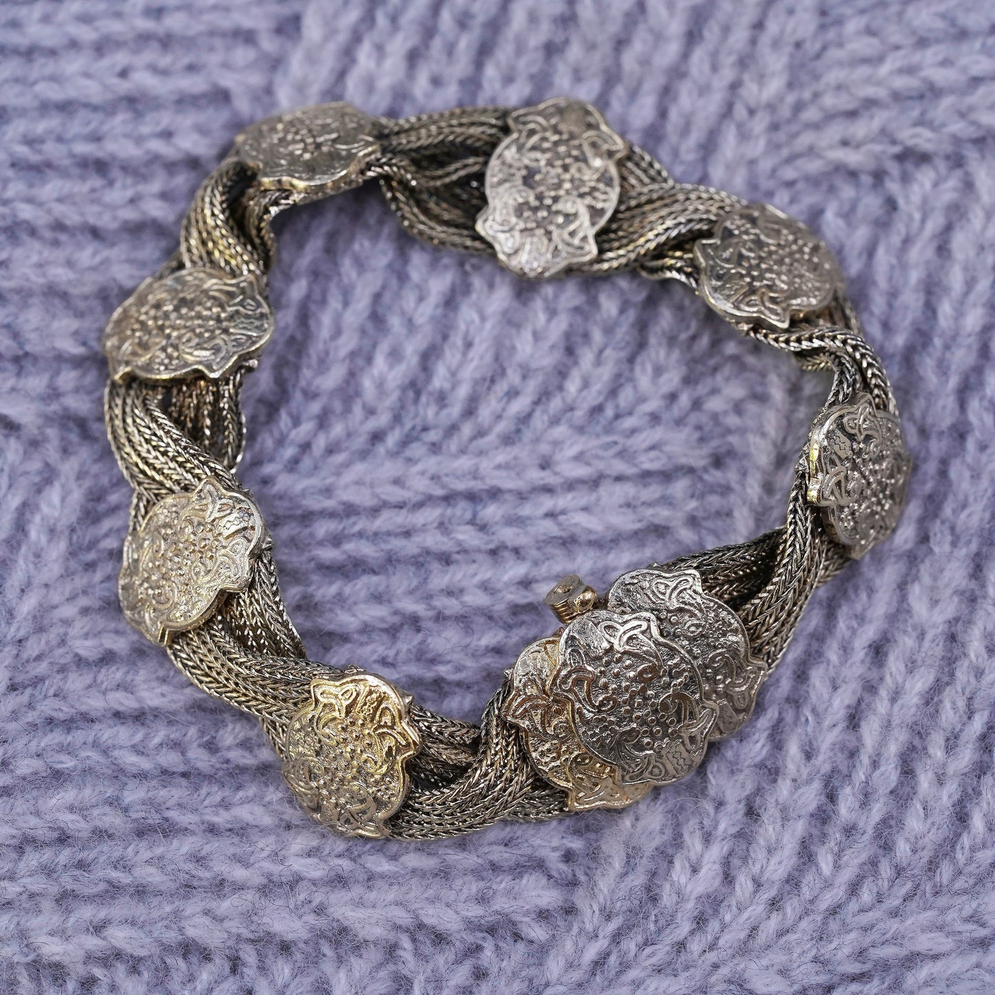 6.75", vintage vermeil gold filled handmade Sterling 925 silver tennis bracelet