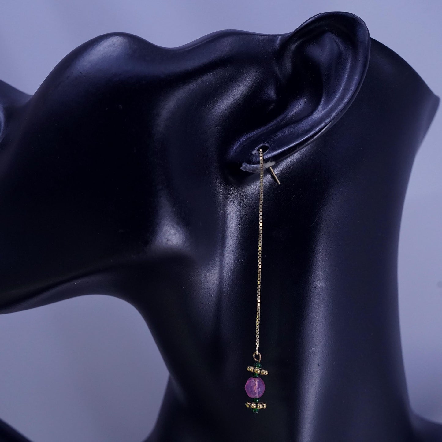 Vintage gold plated Sterling 925 silver handmade earrings pink crystal beads