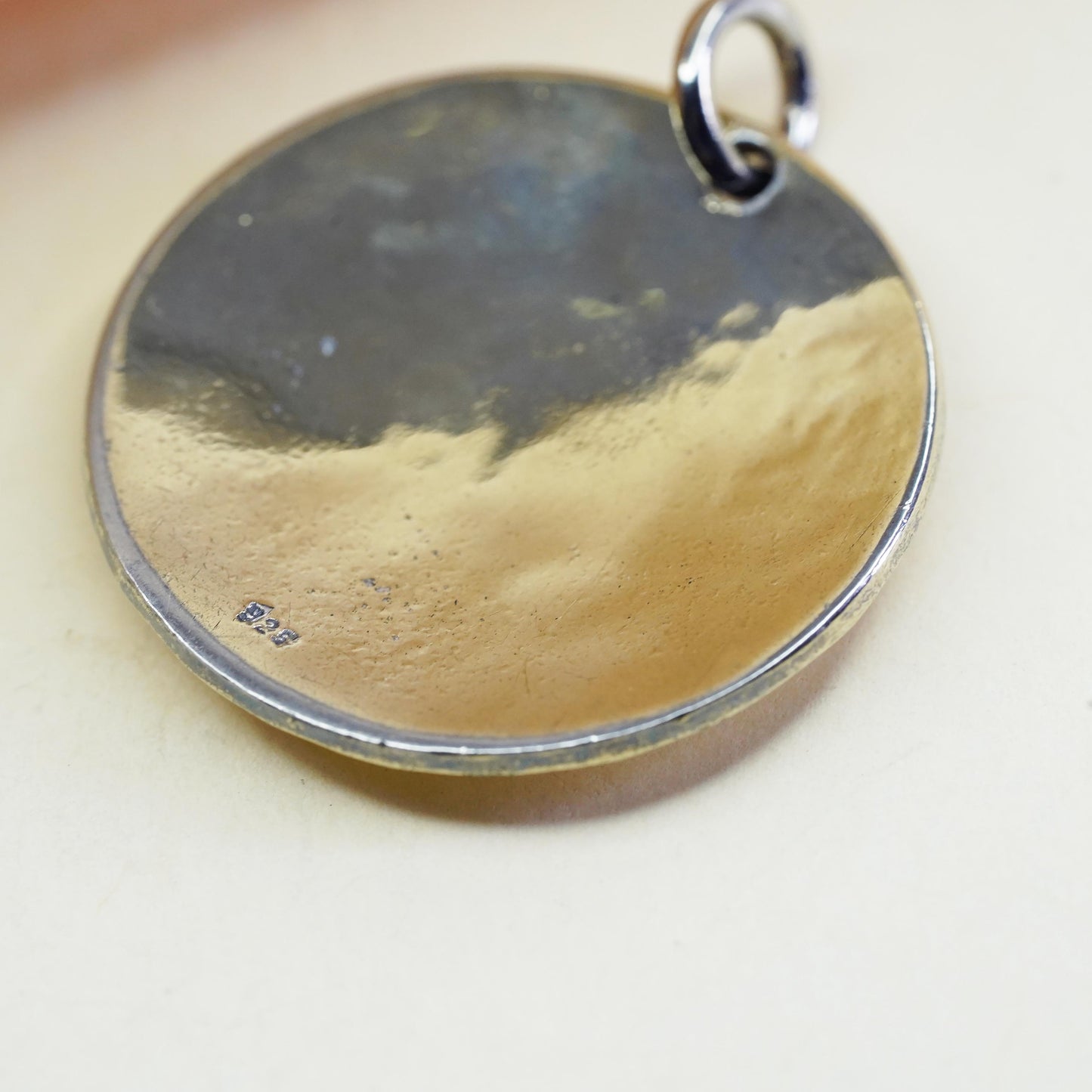 Vintage gold plated Sterling silver handmade pendant, 925 hammered tag charm