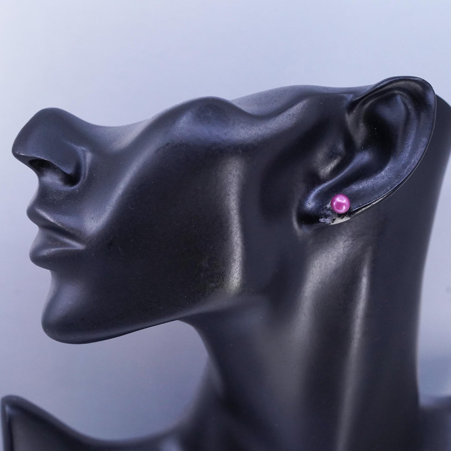 5mm, Vintage Sterling 925 silver handmade earrings, studs with pink pearl