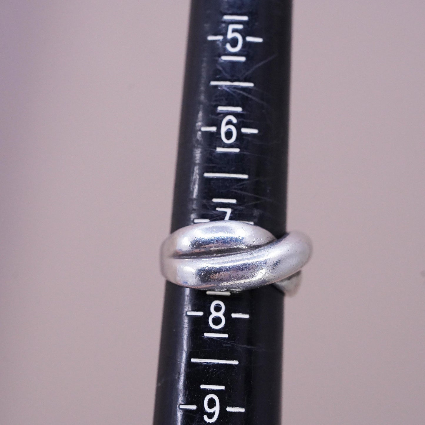 Size 7, vintage sterling silver handmade ring, statement ribbed ring