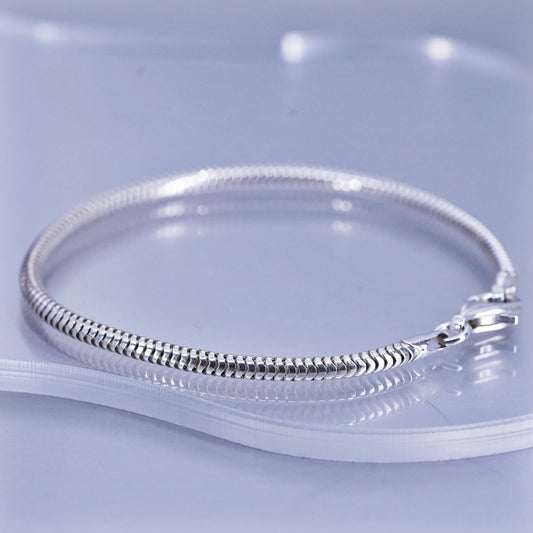 7.25” 3mm, Sterling 925 silver handmade bracelet, bold snake chain