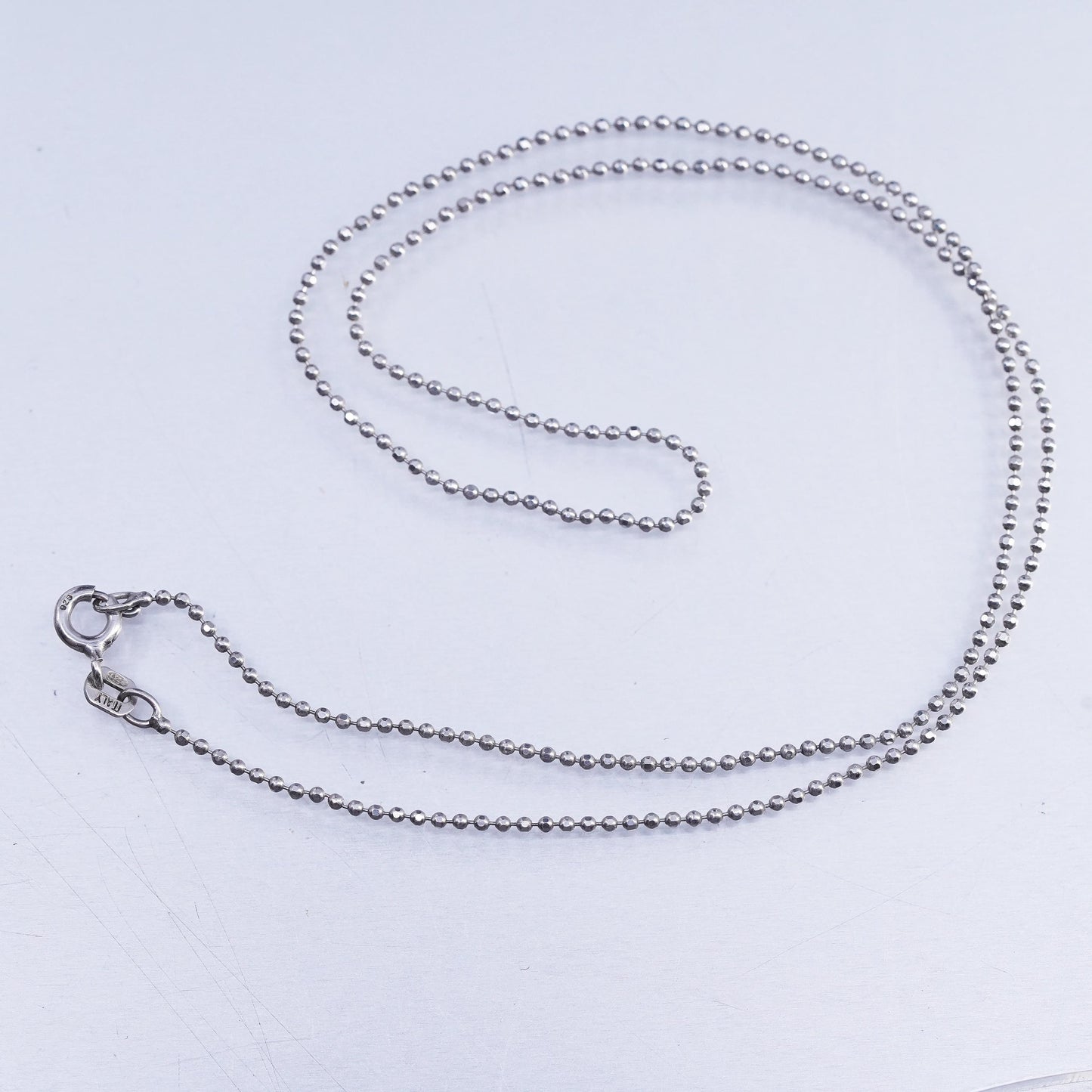 16" 1mm, vintage italy Sterling 925 silver bead chain necklace