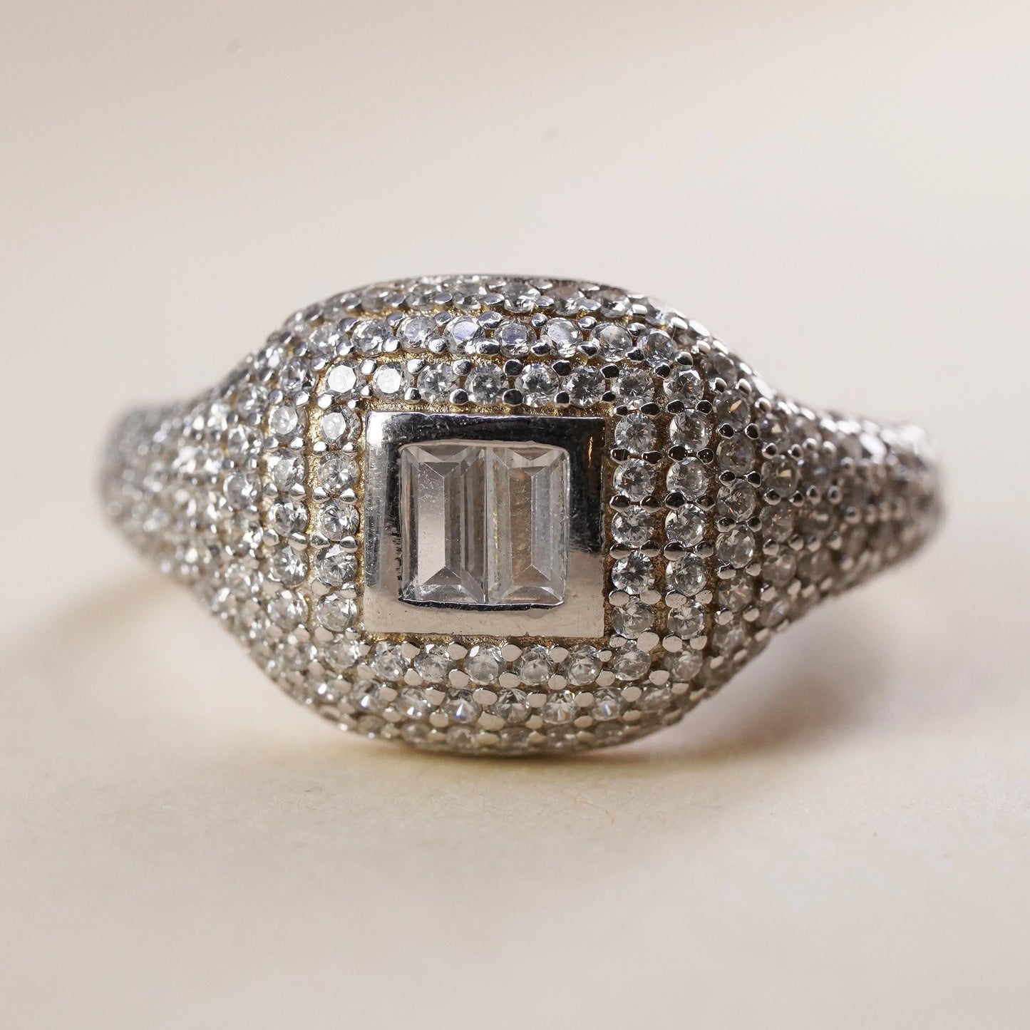 Size 5.75, Vintage Sterling silver ring, 925 silver cluster CZ, engagement ring