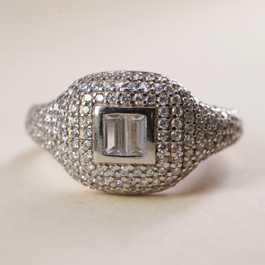 Size 5.75, Vintage Sterling silver ring, 925 silver cluster CZ, engagement ring