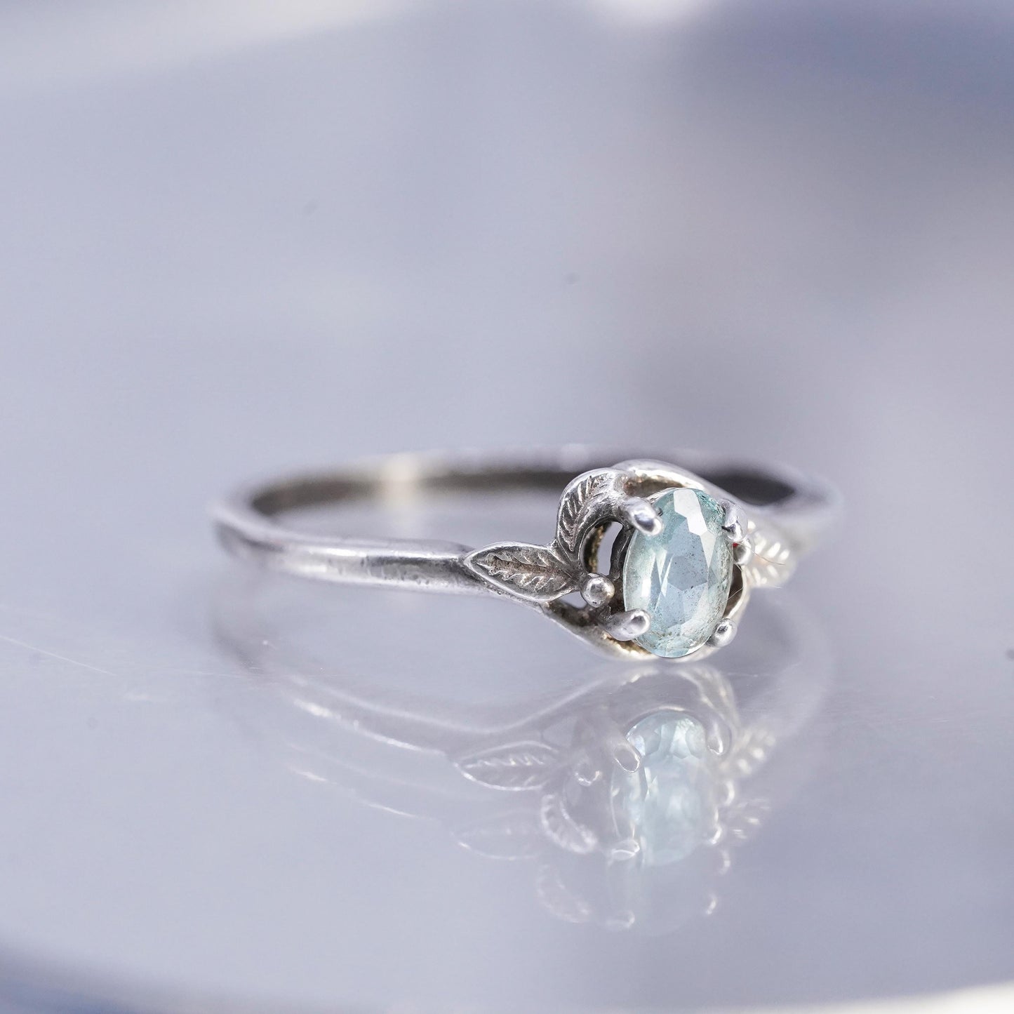 Size 9.5, vintage Sterling 925 silver handmade ring with blue topaz