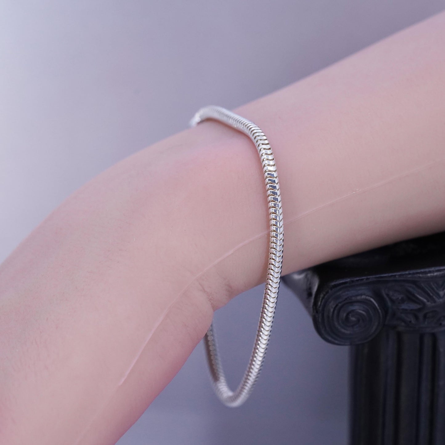 7.25” 3mm, Sterling 925 silver handmade bracelet, bold snake chain