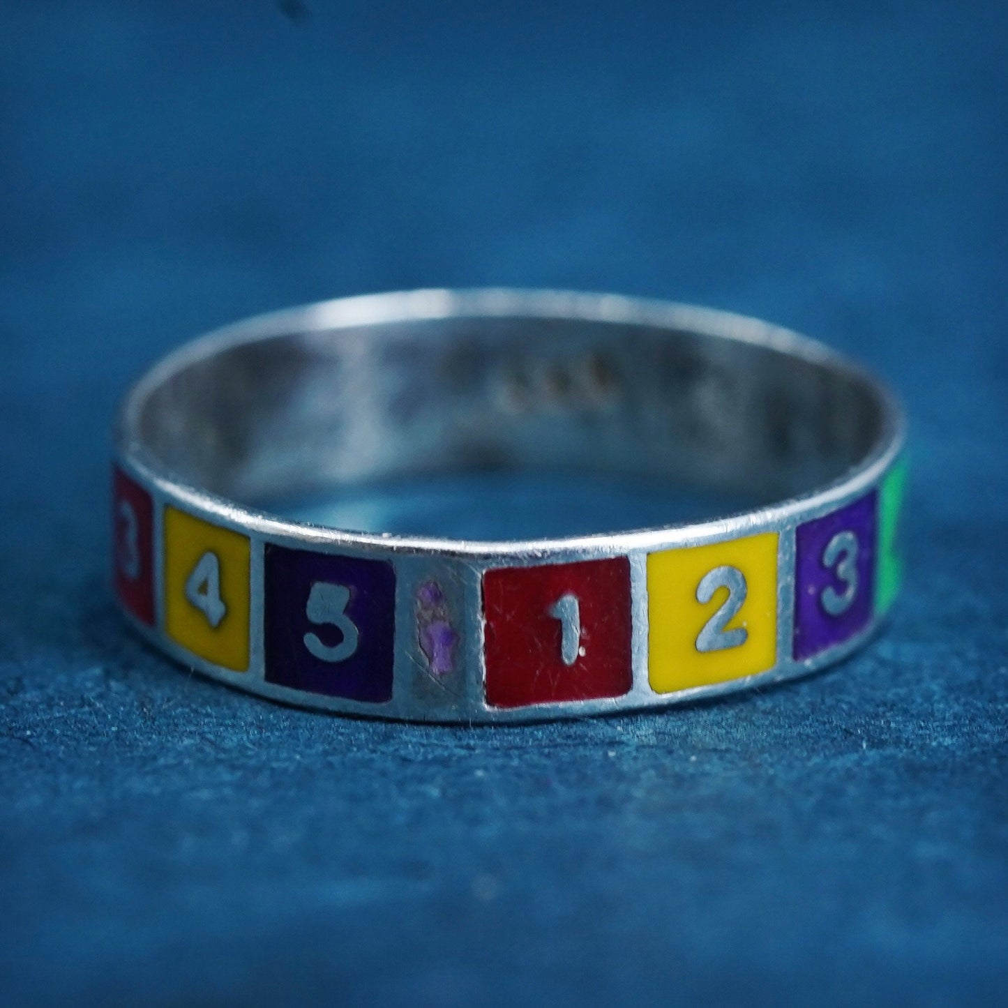 Size 7, vintage Sterling silver handmade ring, 925 stackable enamel band