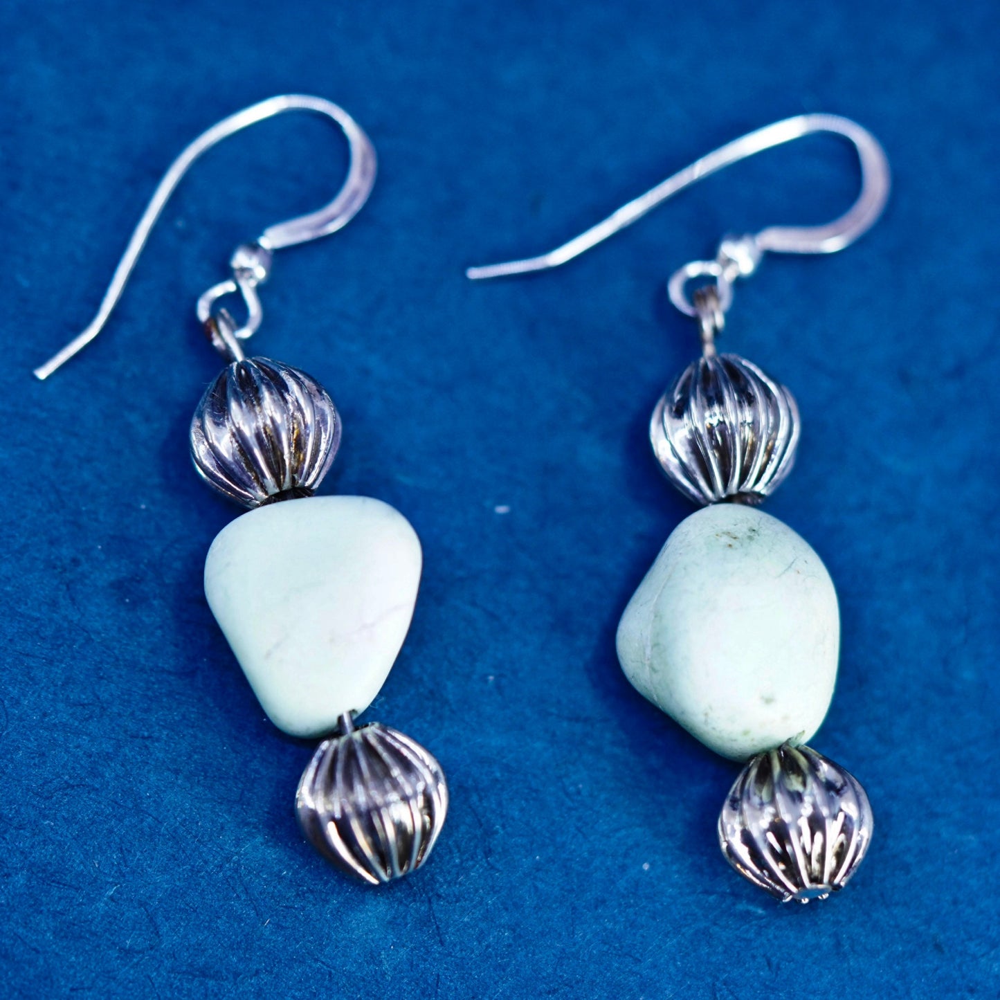 Vintage sterling silver handmade earrings with howlite beads