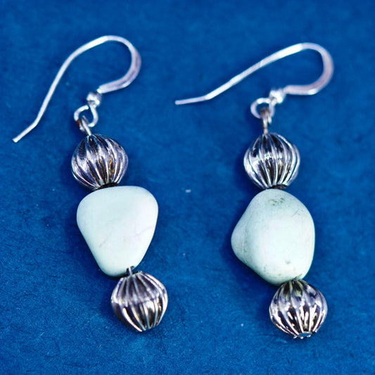 Vintage sterling silver handmade earrings with howlite beads