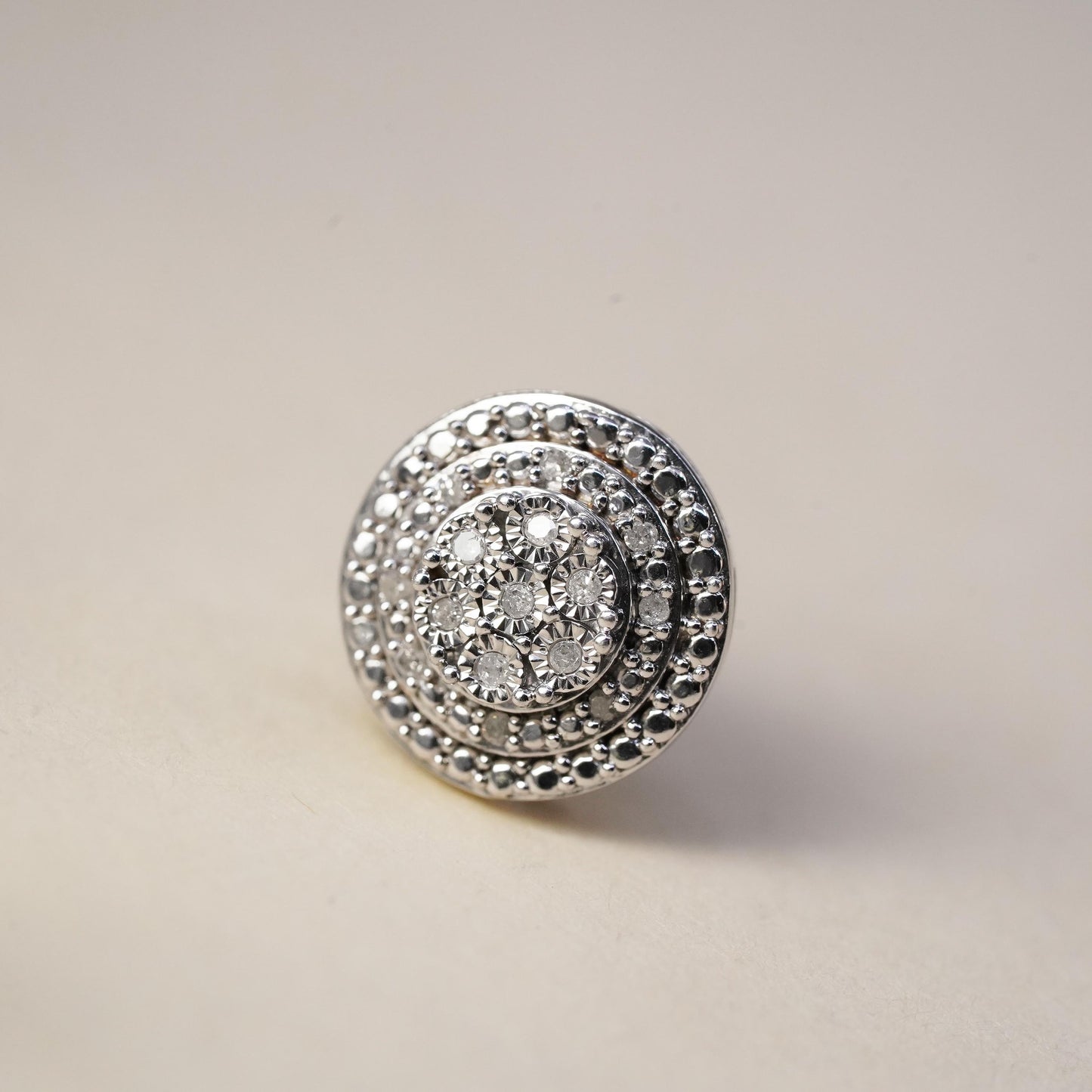 Vintage handmade single earring. Sterling 925 silver stud with cluster diamonds