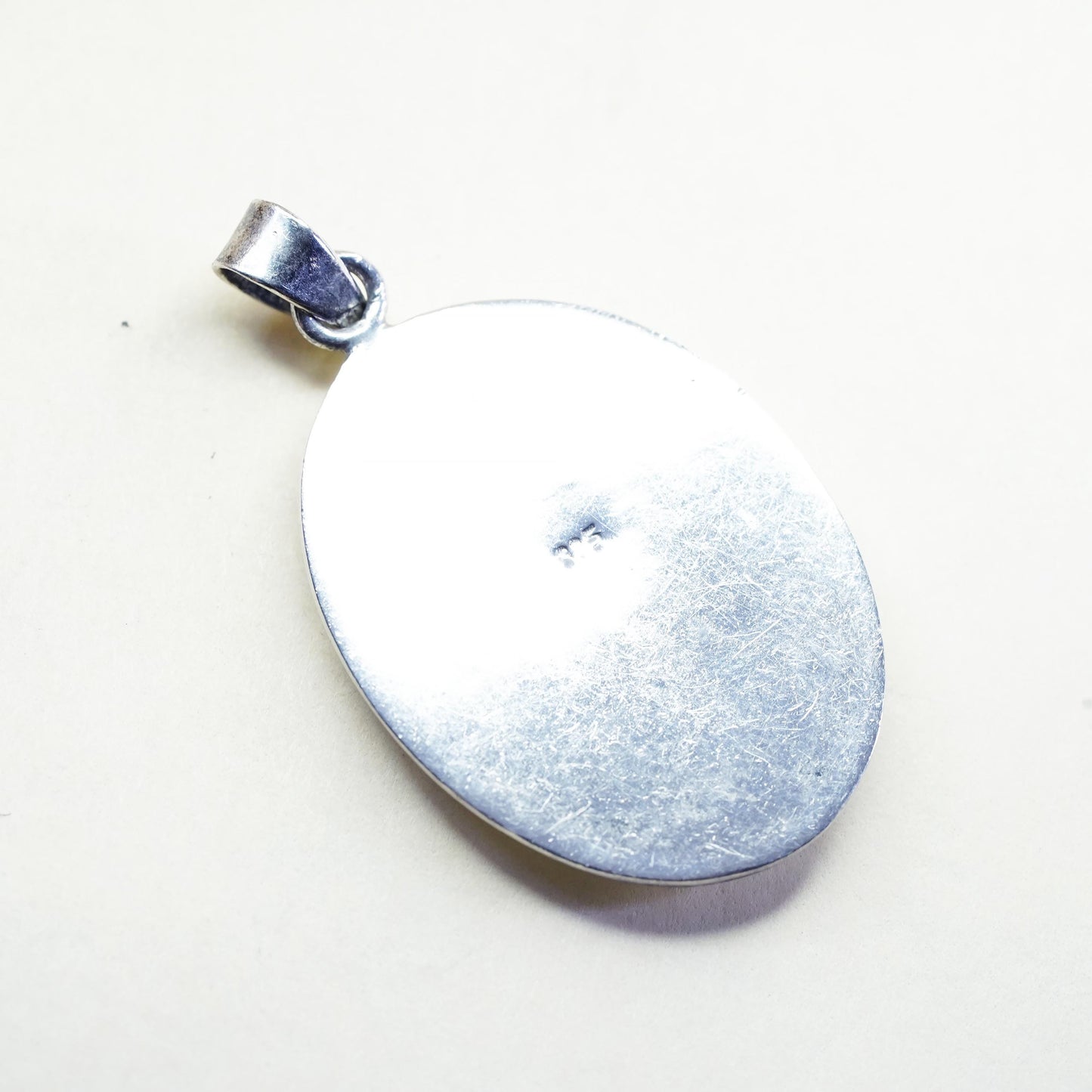 Vintage sterling silver handmade pendant, 925 oval pendant with mother of pearl