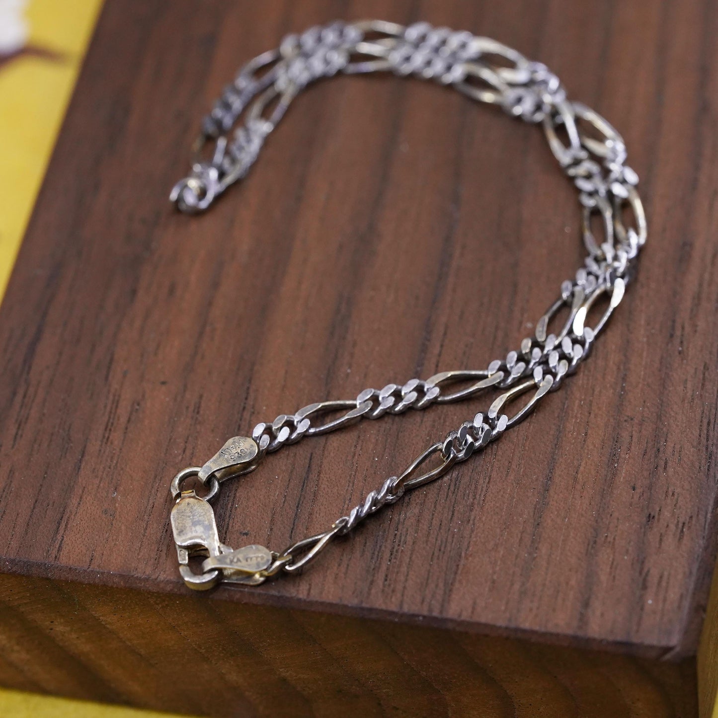 10”, Vintage two tone gold over sterling silver anklet, 925 figaro chain