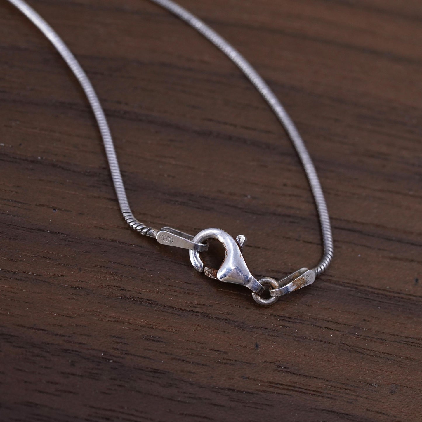 18", 1mm, vintage Sterling silver necklace, 925 snake chain w/ cz heart pendant