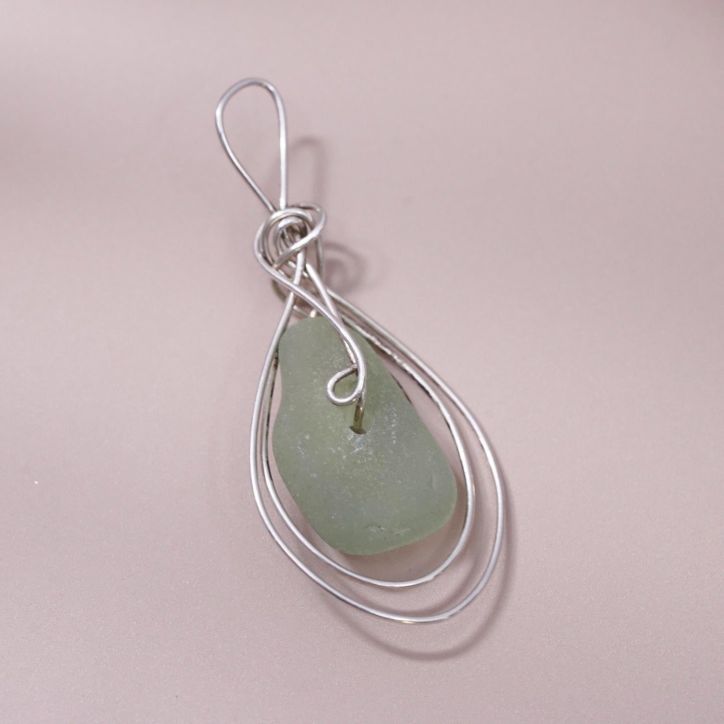 Vintage sterling silver handmade pendant, 925 silver wire with sea washed glass