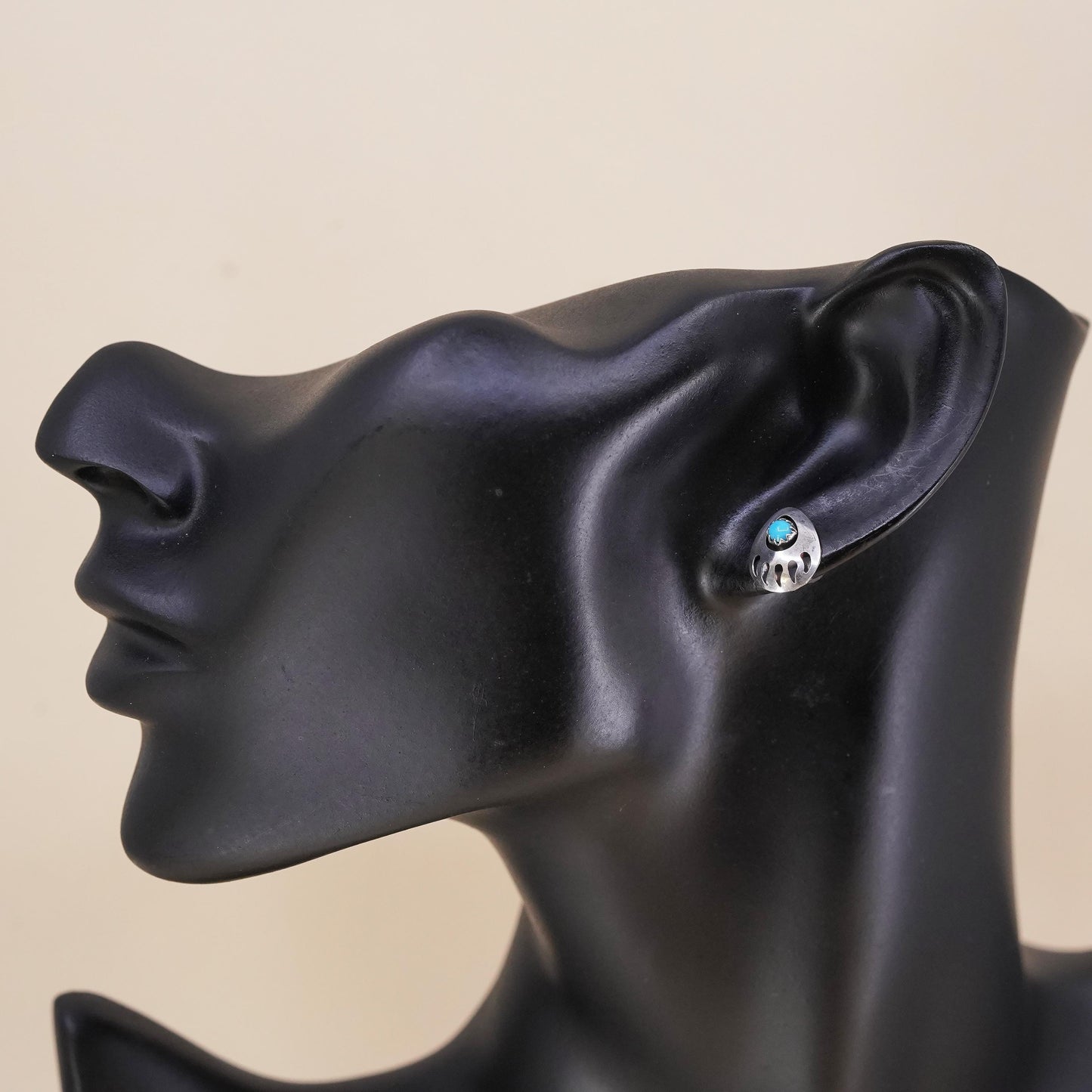 southwestern Sterling 925 silver bear paw stud with turquoise, single earring