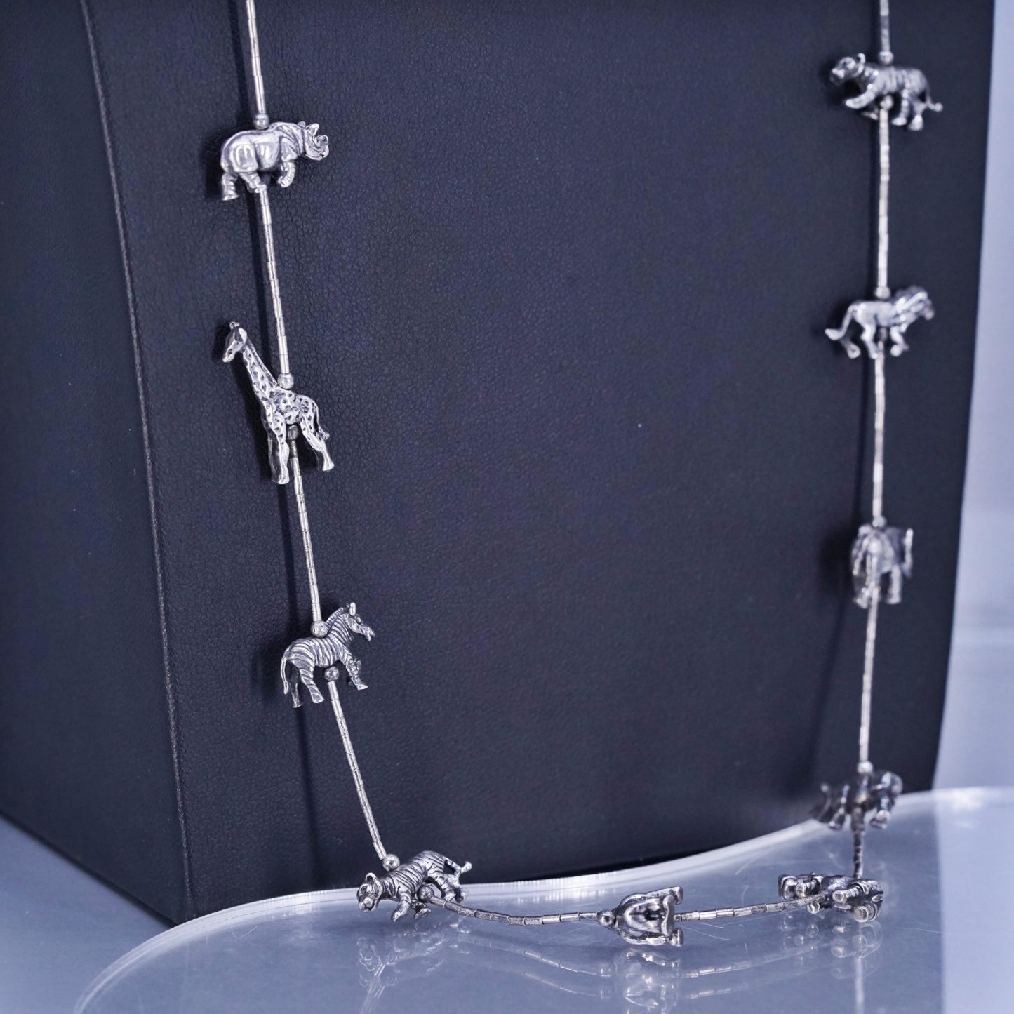 30”, Native American Liquid Sterling 925 Silver chain necklace, animal Fetish