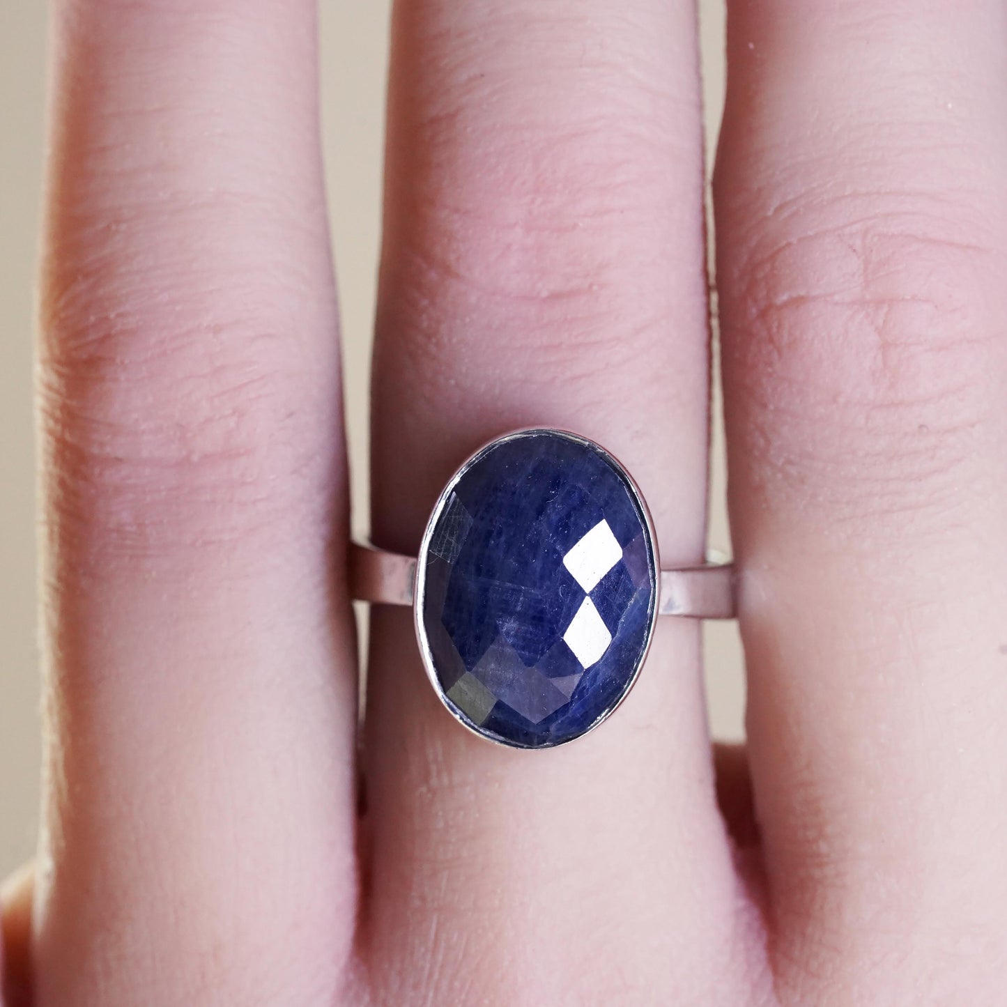 Size 9, Vintage sterling silver ring, 925 band w/ oval checkboard cut sodalite