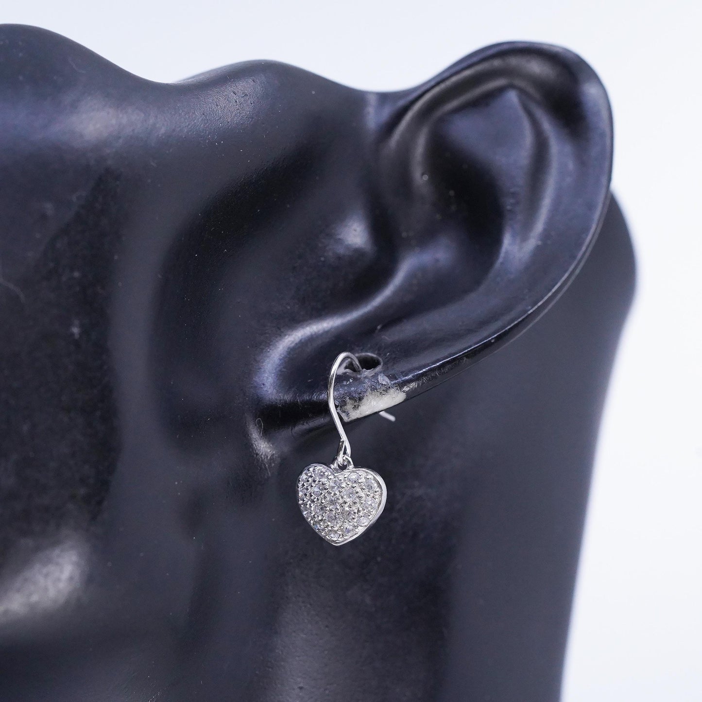Vintage Sterling 925 silver heart earrings with cluster cz