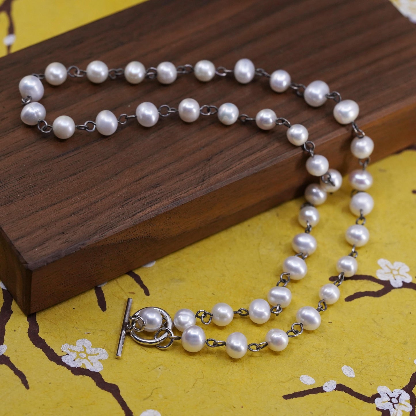 18", vintage Sterling 925 silver handmade necklace with 6mm pearls beads