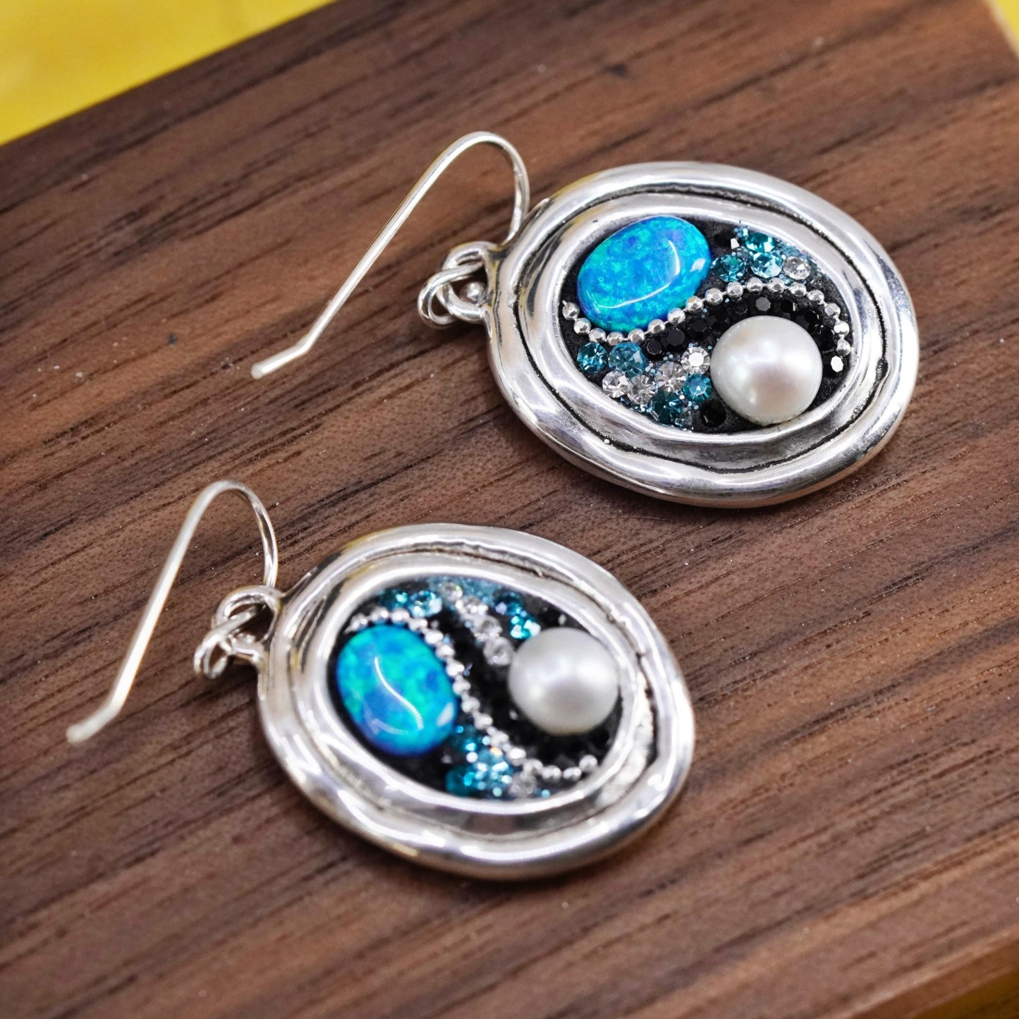 Israel Orit Schertzman Sterling 925 silver handmade oval earrings opal pearl