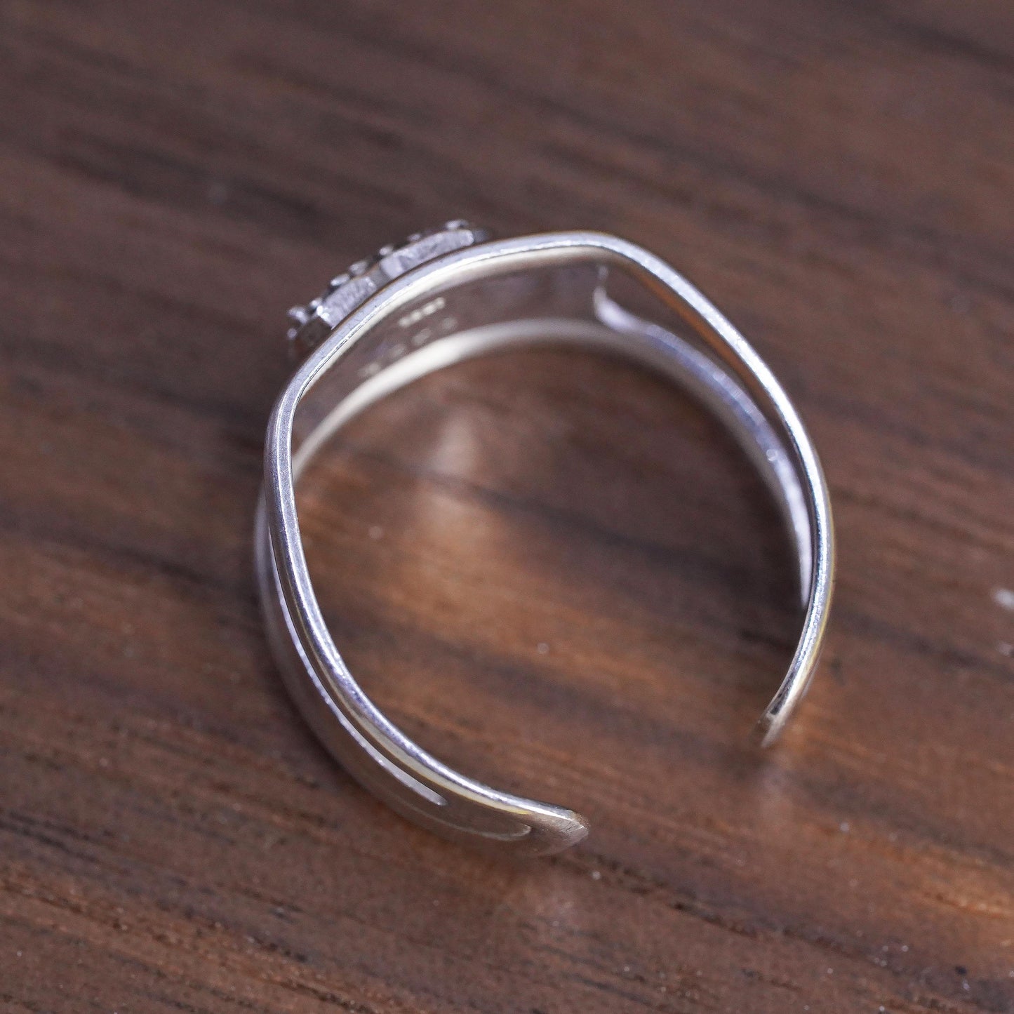 Size 4, Vintage Sterling silver handmade ring, 925 open band with pink cz heart