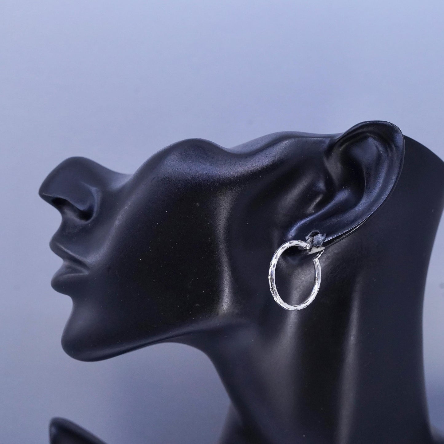 1”, vintage Sterling silver handmade earrings, textured 925 hoops