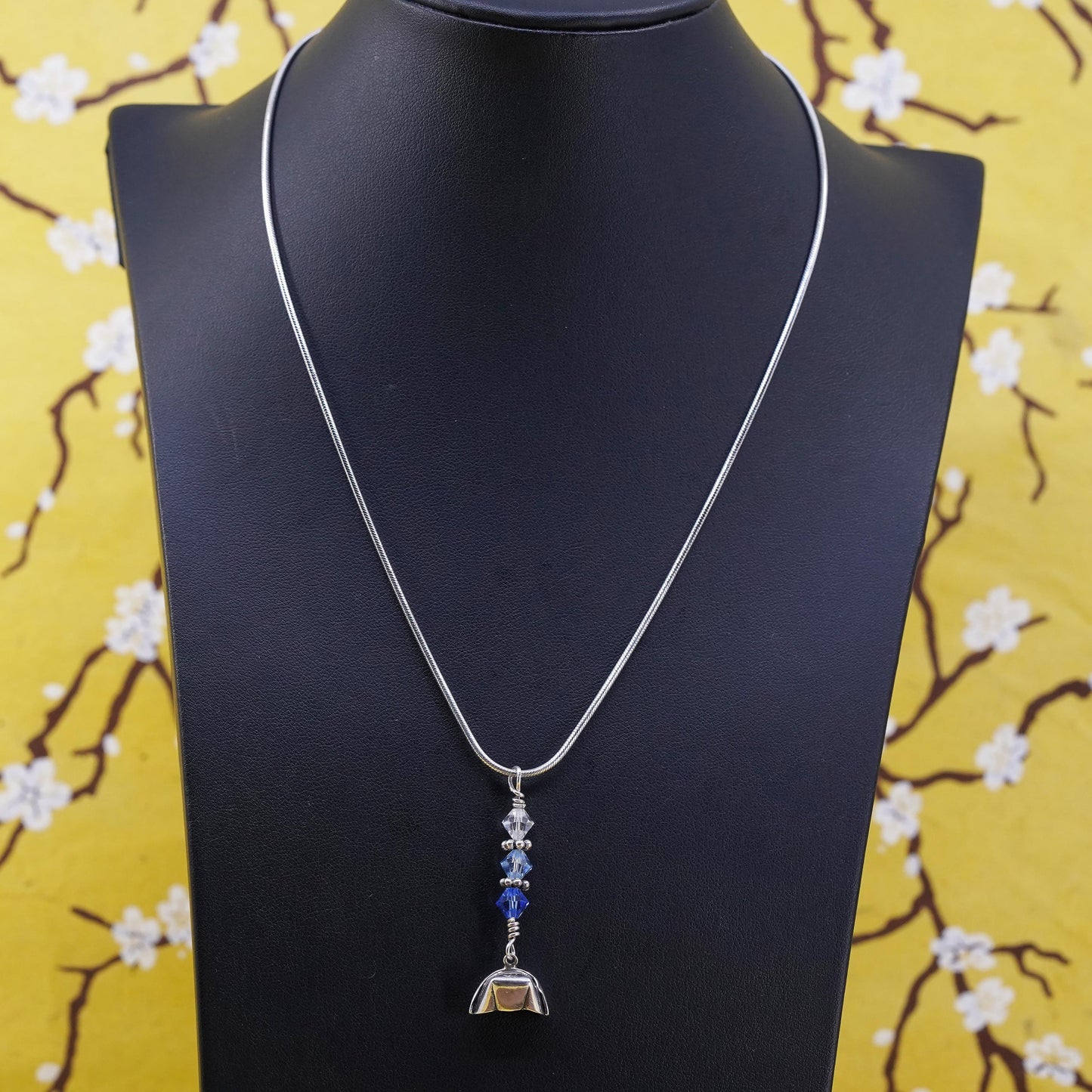 18" Sterling silver necklace, Italy 925 snake chain with blue crystal nurse cap