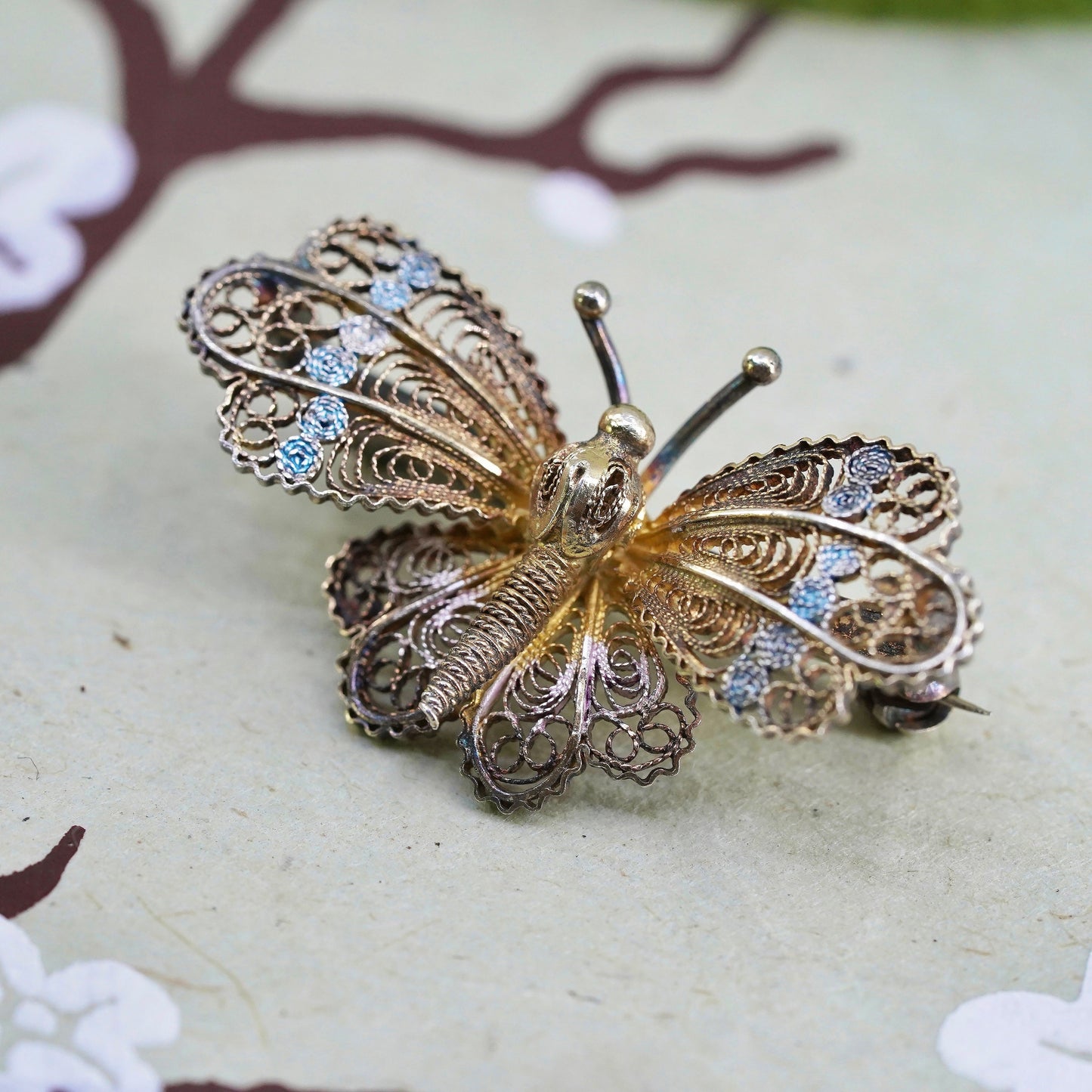 Germany Sterling silver handmade brooch, 800 filigree butterfly pin