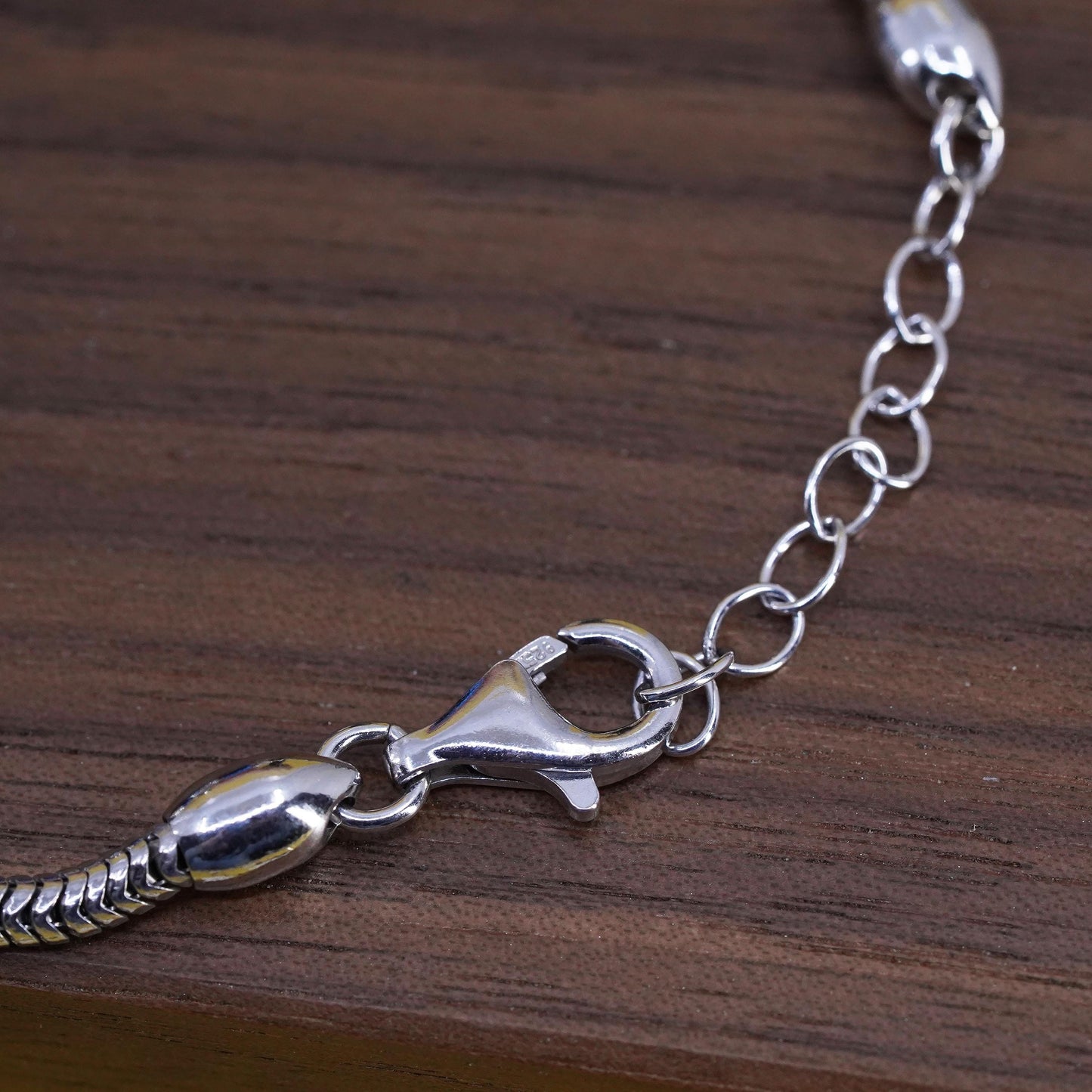 7+1", Fiora sterling silver bracelet, 925 snake chain glass beads heart charm