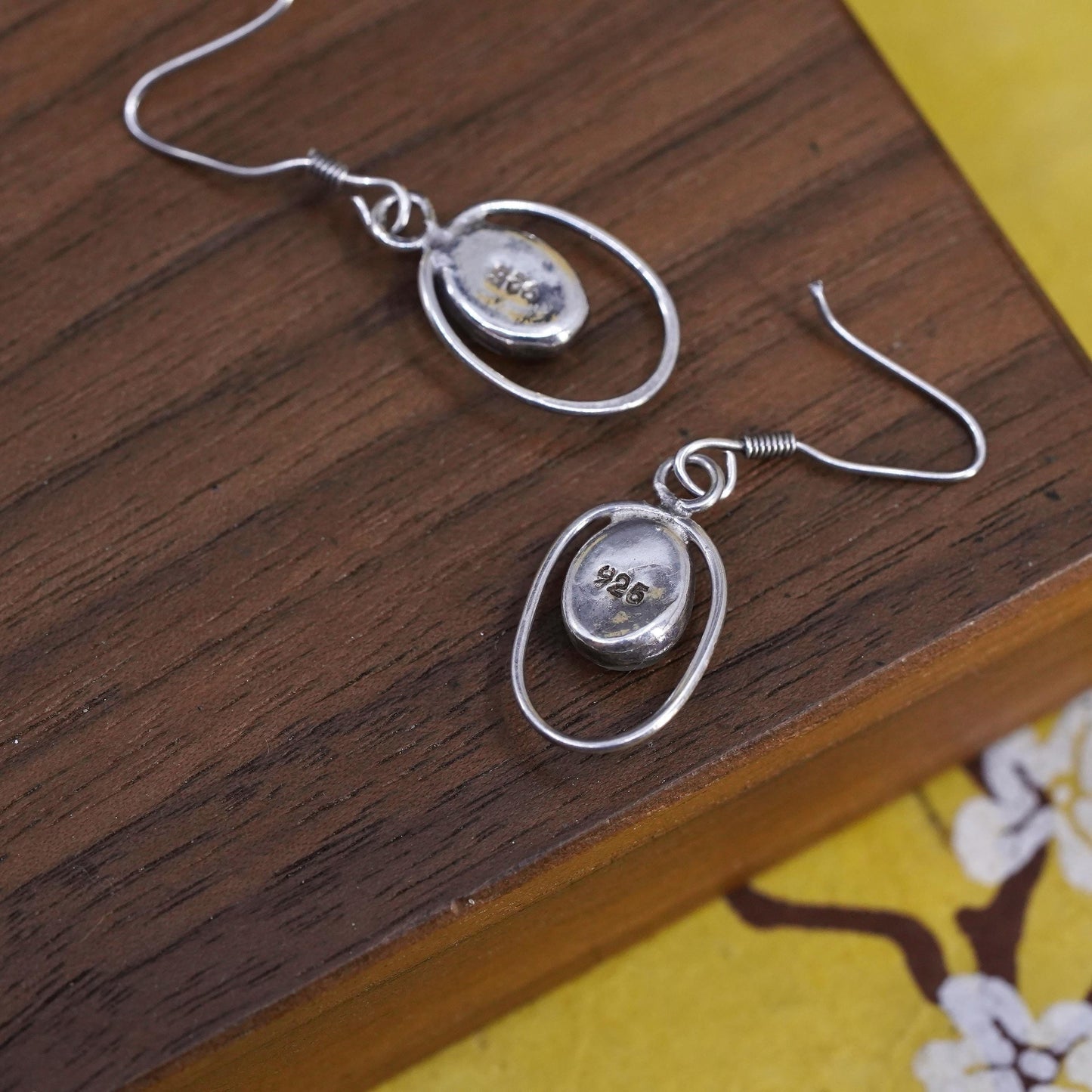 Vintage Sterling 925 silver handmade earrings with white cat's eye drops