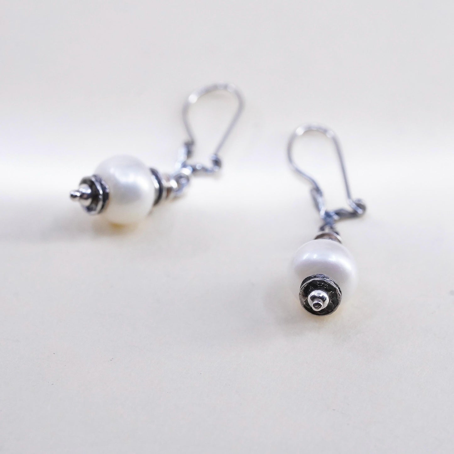 Vintage Sterling 925 Silver Handmade earrings with pearl beads
