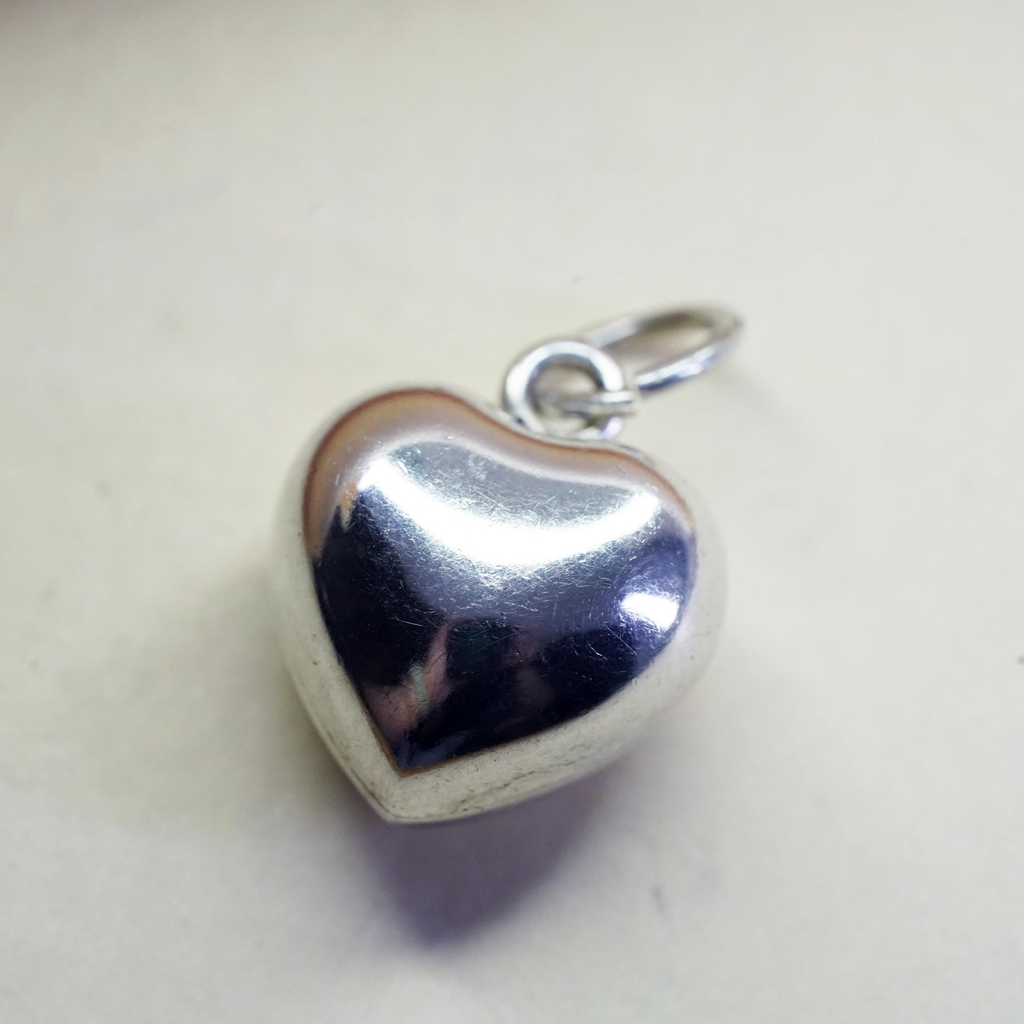 Vintage handmade sterling silver puffy heart, 925 charm pendant