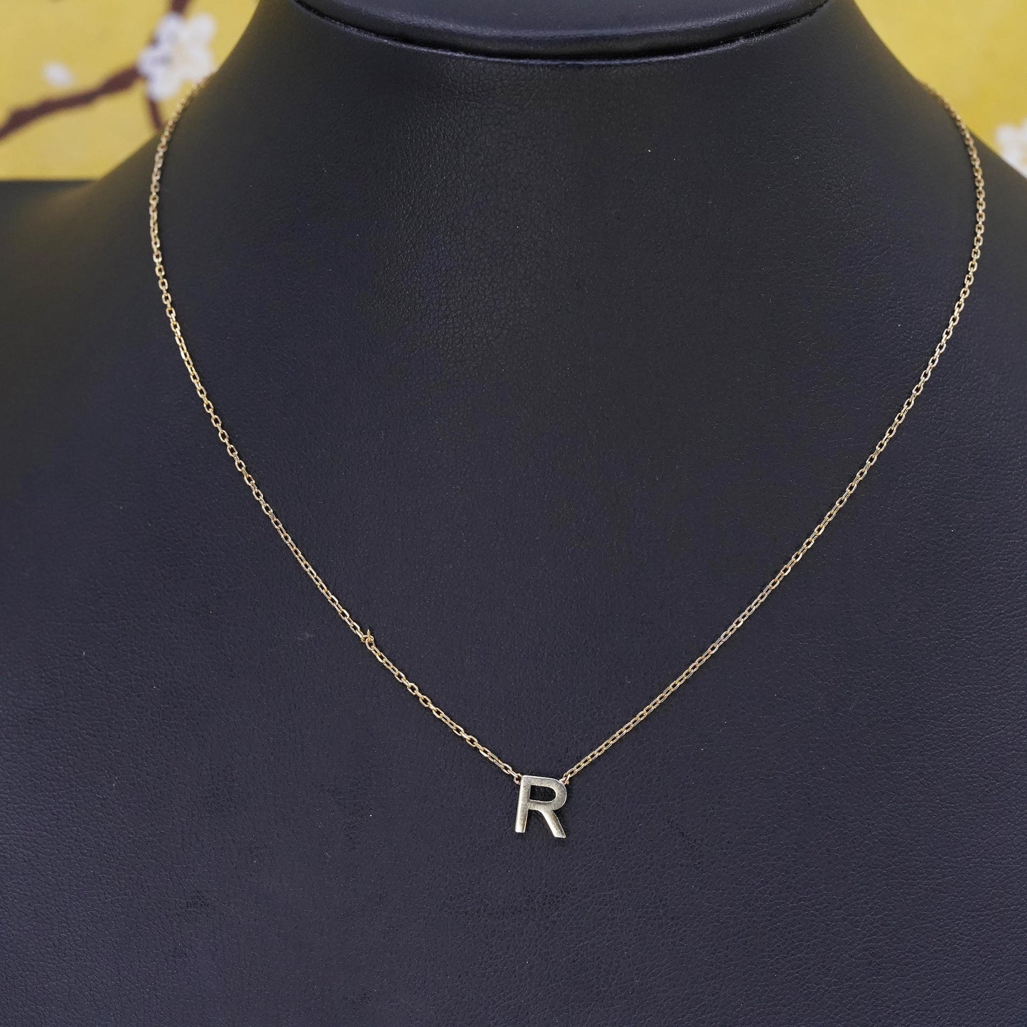 14”, gold plated Sterling silver necklace, 925 circle chain alphabet R pendant