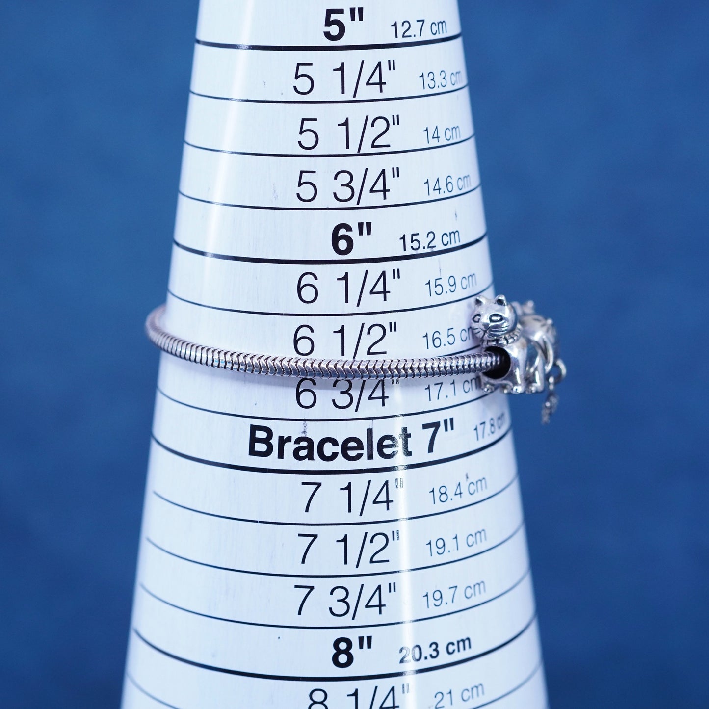 7”, Italy Michael Anthony Sterling silver bracelet, 925 snake chain cat charms