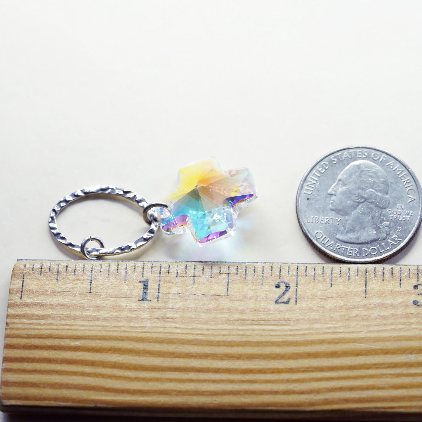 vintage Sterling silver pendant, 925 oval circle with cross shaped AB crystal