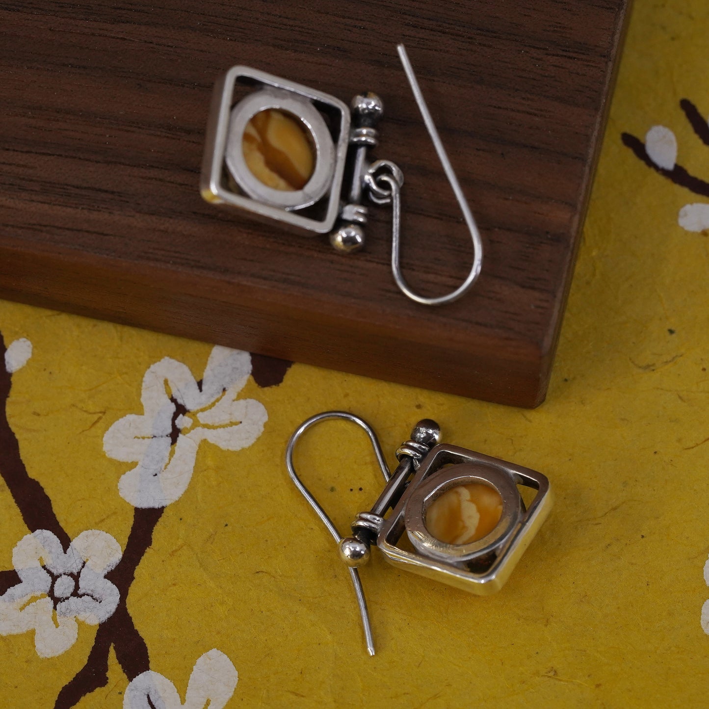Vintage Sterling 925 silver handmade earrings with Amber drops