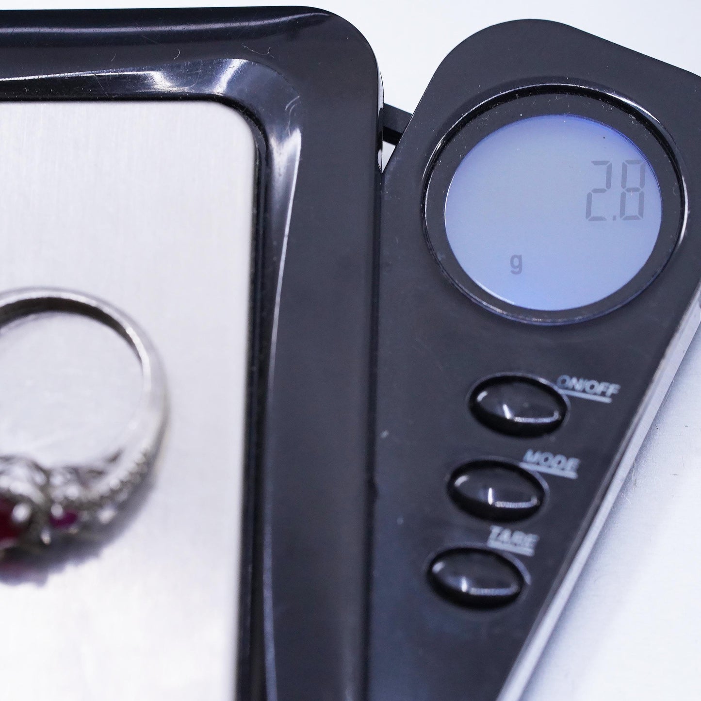 Size 7, PM 925 Sterling Silver Ruby Diamond Heart Ring, July Promise Heart Halo