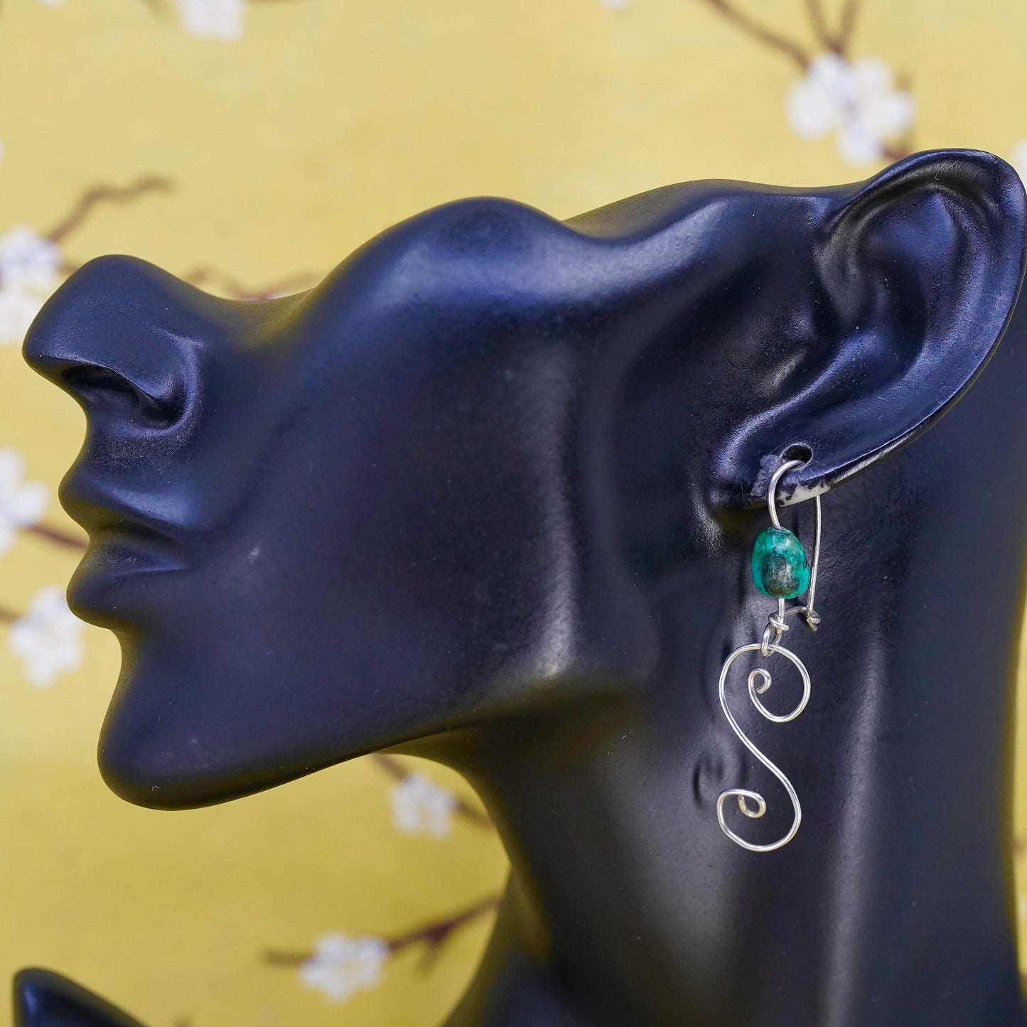 Vintage Sterling silver handmade earrings, 925 silver wire with turquoise beads