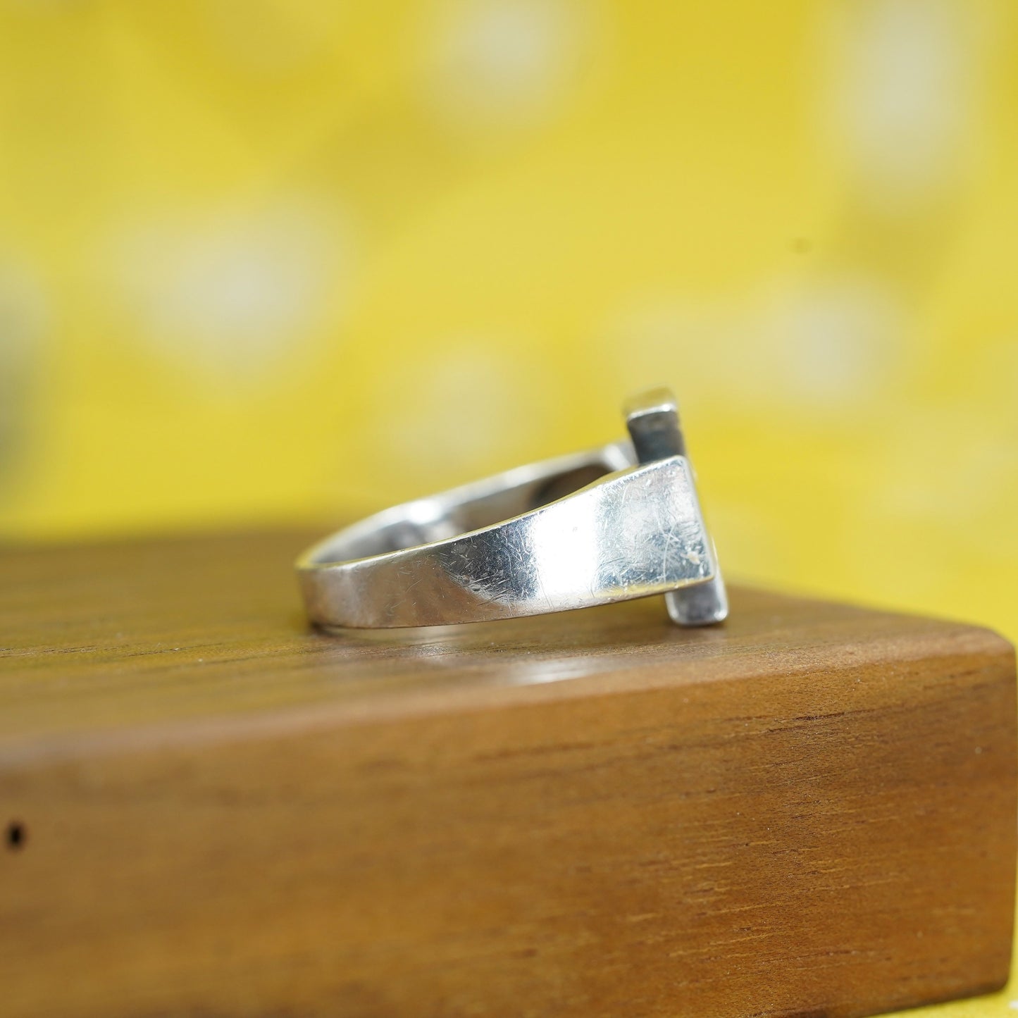 Size 10, vintage Sterling silver handmade ring, 925 cross band black enamel