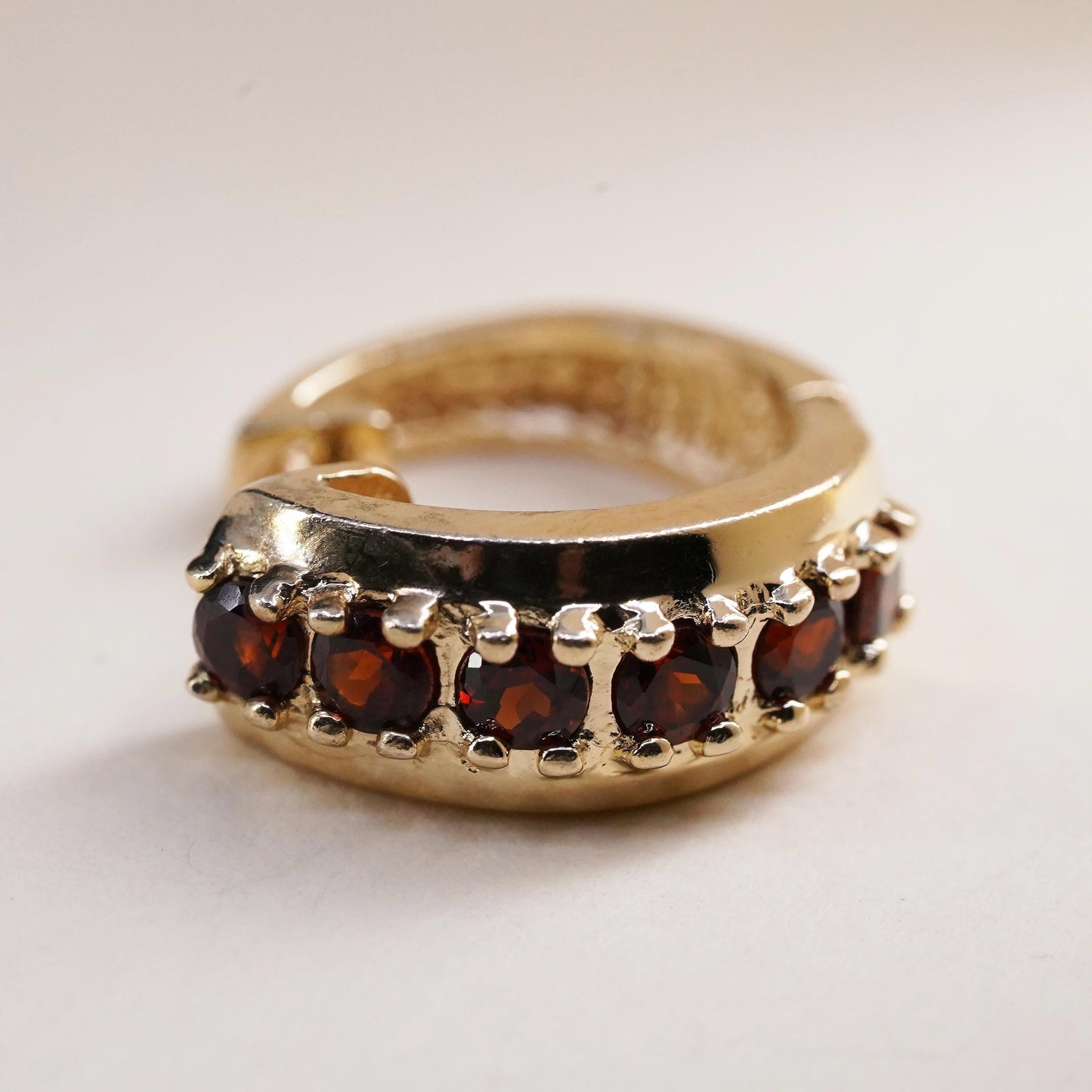 0.5”, Vintage vermeil gold sterling silver single earring, 925 huggie hoop ruby