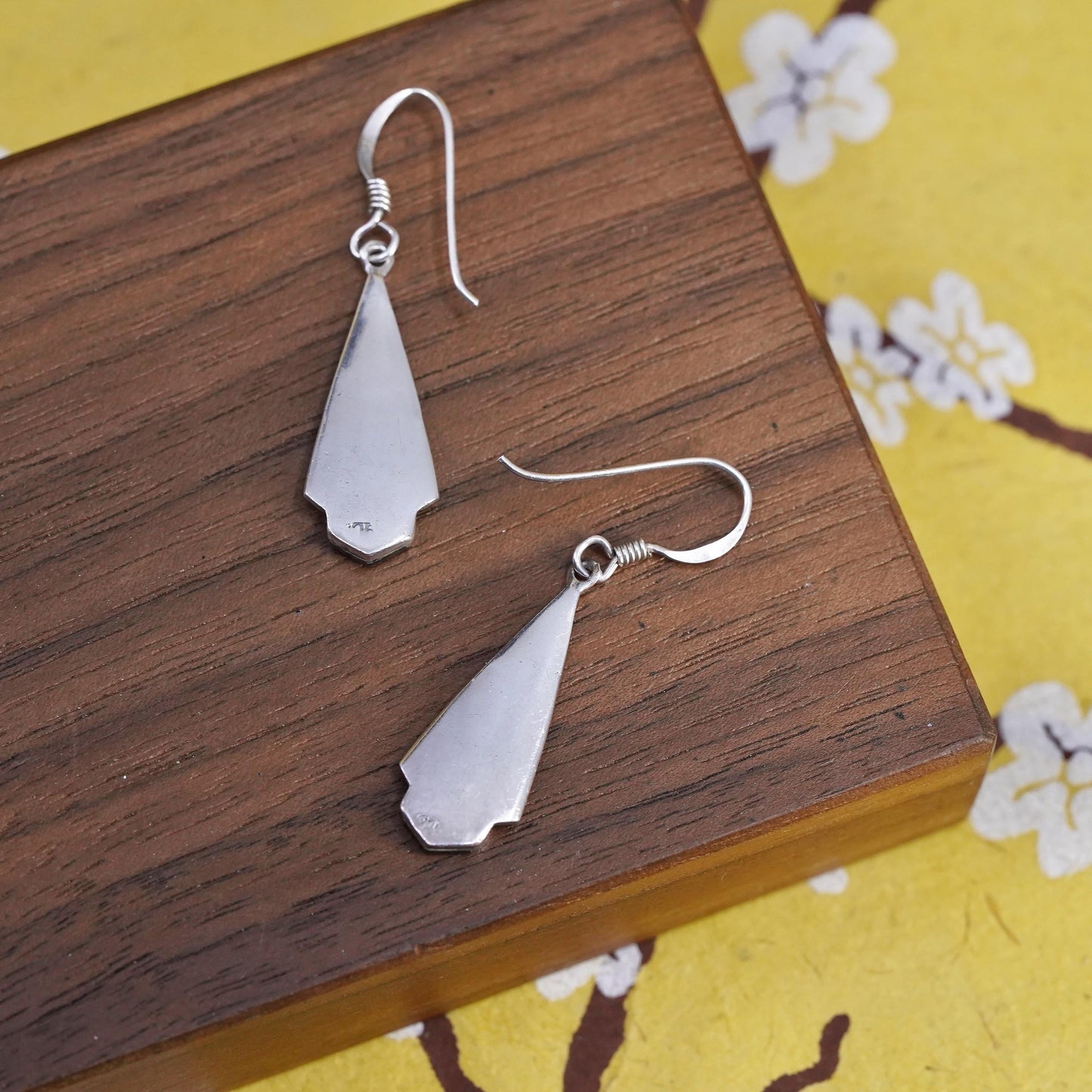 Vintage Sterling 925 silver handmade teardrop earrings with onyx and beads
