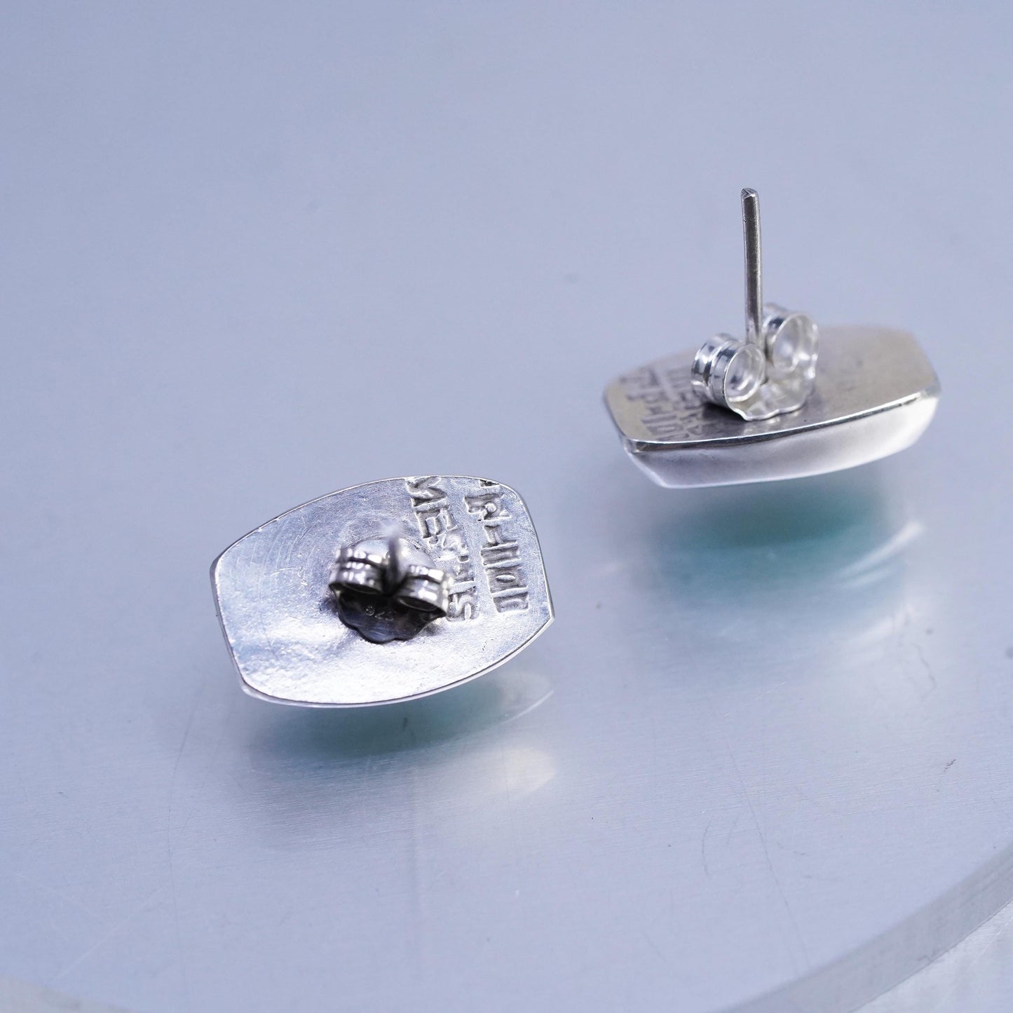 Vintage Mexican Sterling 925 silver handmade earrings, studs w/ turquoise inlay